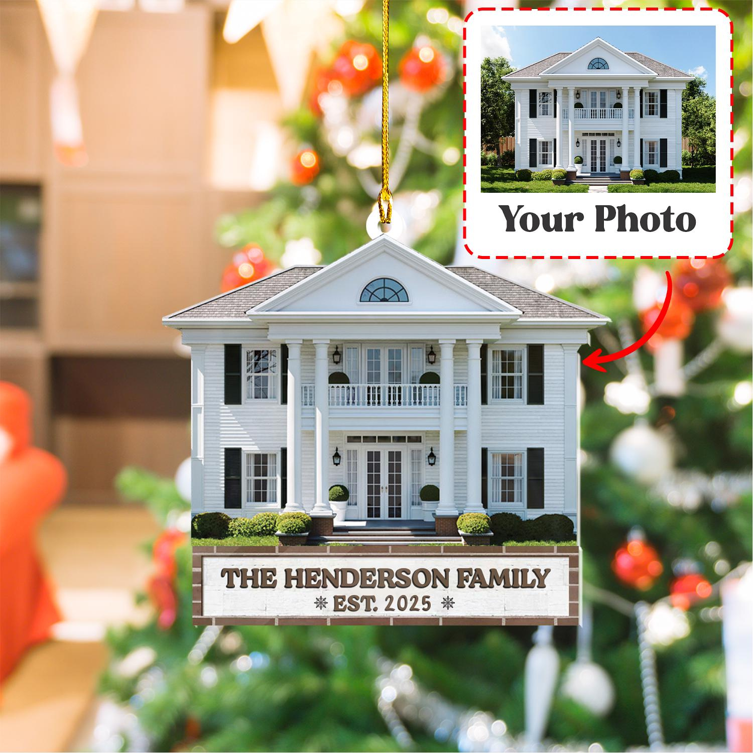 Personalized House Photo Ornament - Custom Name Christmas Tree Decoration Personalized House Photo Ornament - Custom Name Christmas Tree Decoration
