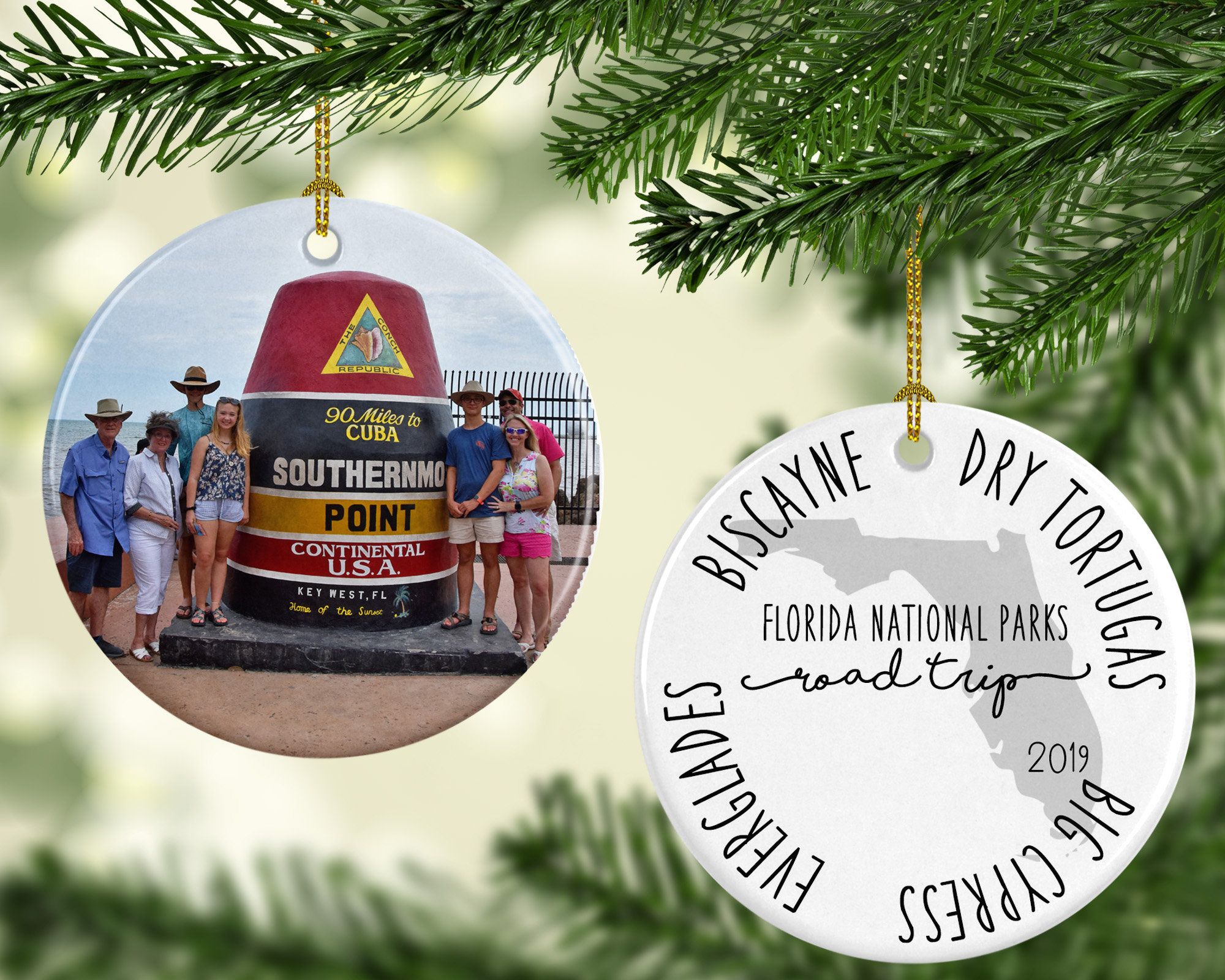 Personalized Family Vacation Photo Ornament – Two-Sided Porcelain Christmas Keepsake for Road Trips & Cruises