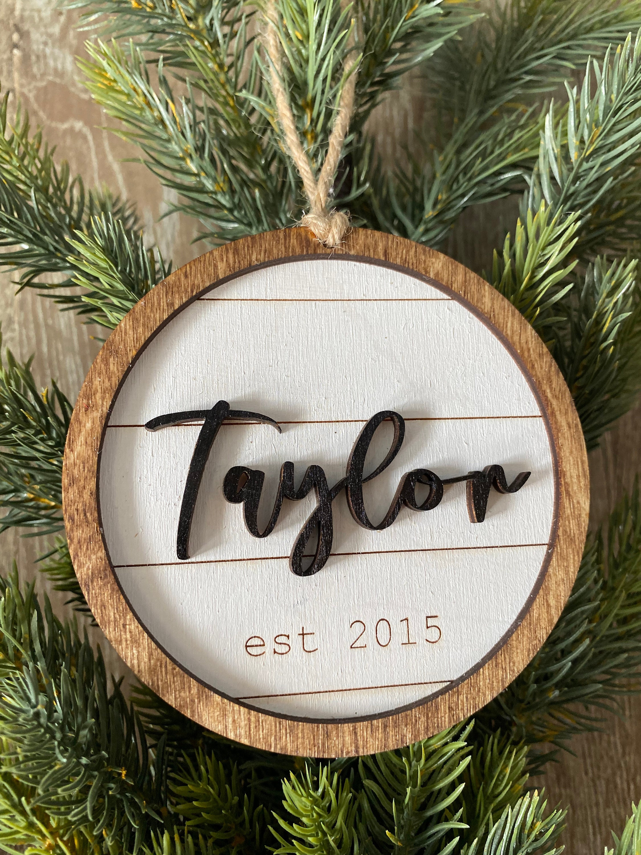Custom Family Name Wood Christmas Ornament – Personalized Engraved Holiday Keepsake