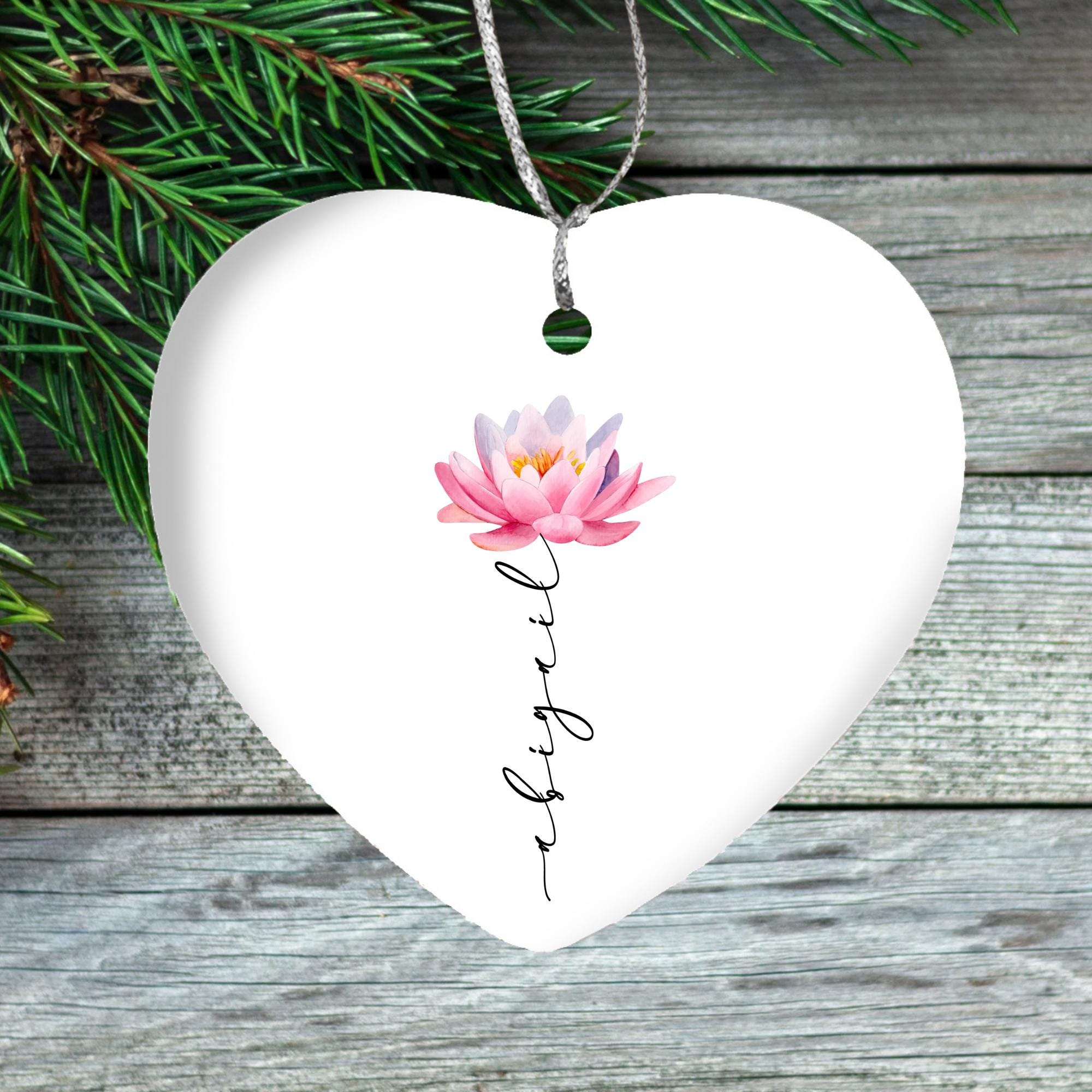 Birth Flower Personalized Ornament - Custom Name Floral Heart or Round Hanging Keepsake 2 - MeasureMason Birth Flower Personalized Ornament - Custom Name Floral Heart or Round Hanging Keepsake 2