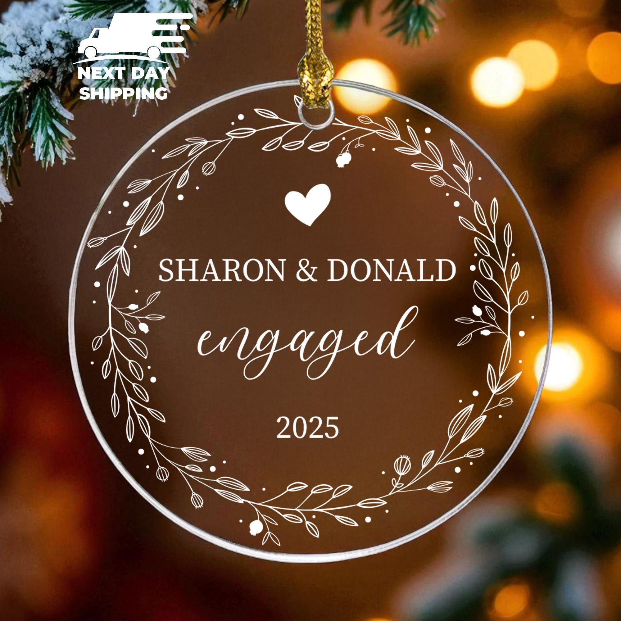 Personalized Engagement Ornament - Custom Couples Keepsake Gift with UV Printing 1 - MeasureMason Personalized Engagement Ornament - Custom Couples Keepsake Gift with UV Printing 1