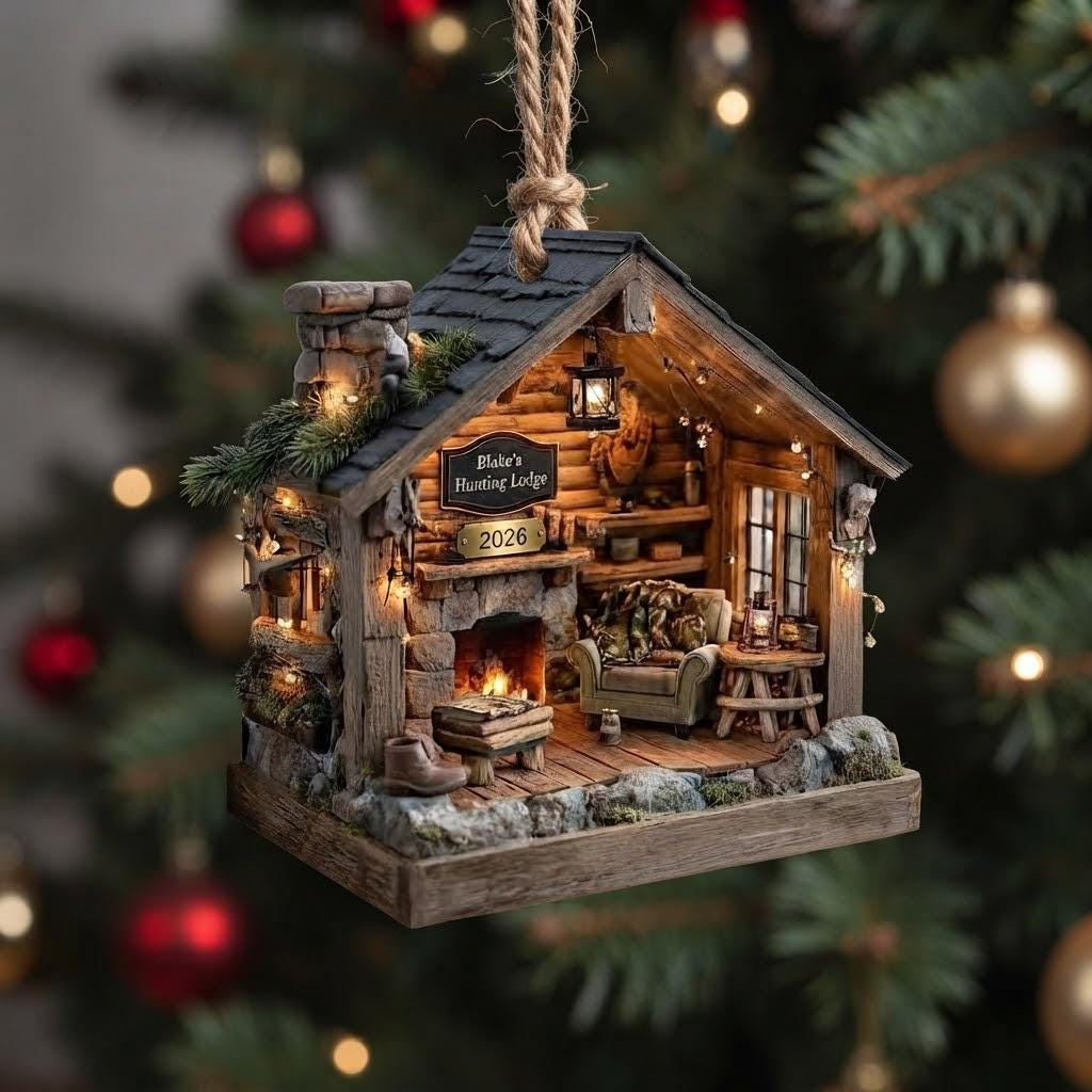Personalized Cozy Cabin Christmas Ornament