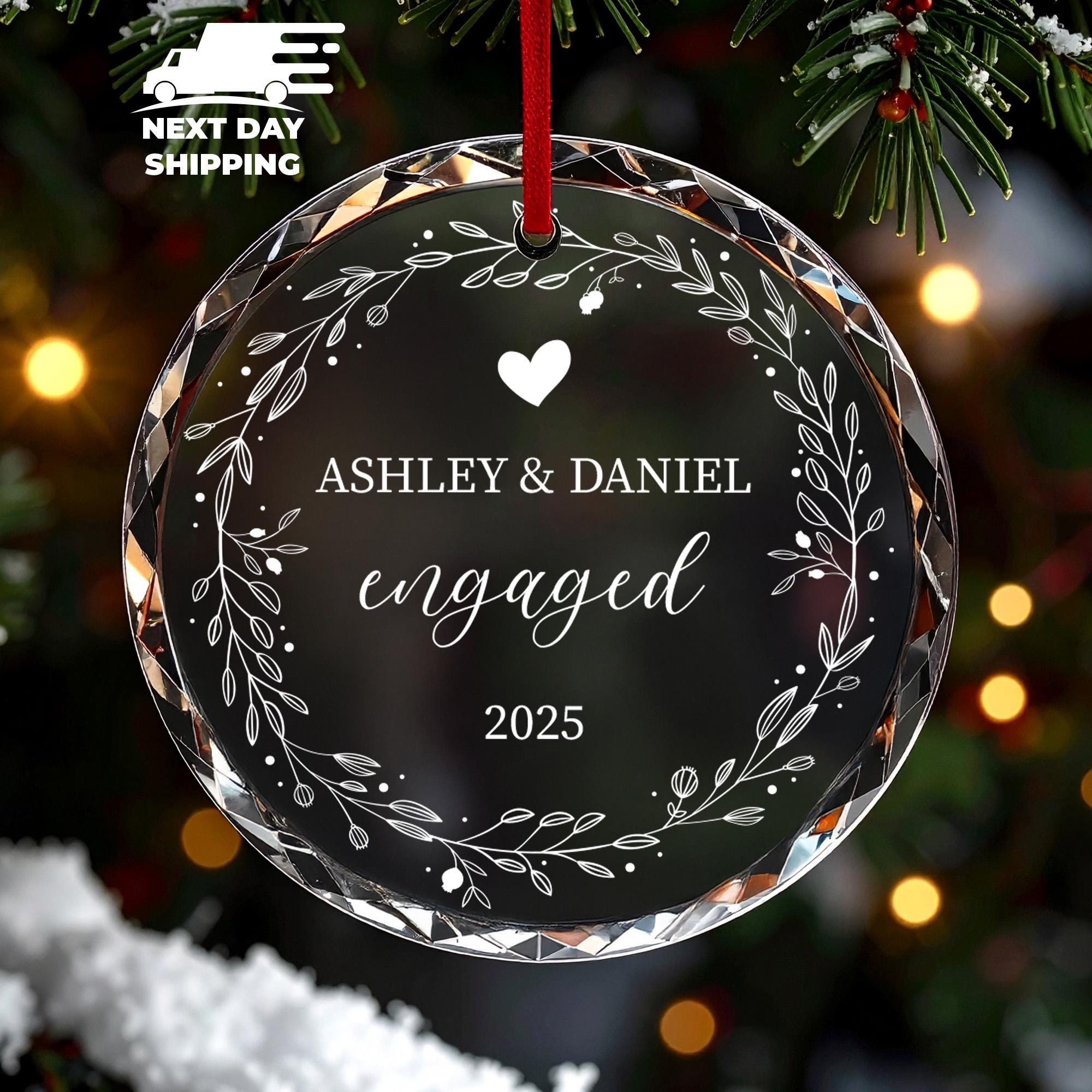 Personalized Engagement Ornament - Custom Couples Keepsake Gift with UV Printing Personalized Engagement Ornament - Custom Couples Keepsake Gift with UV Printing