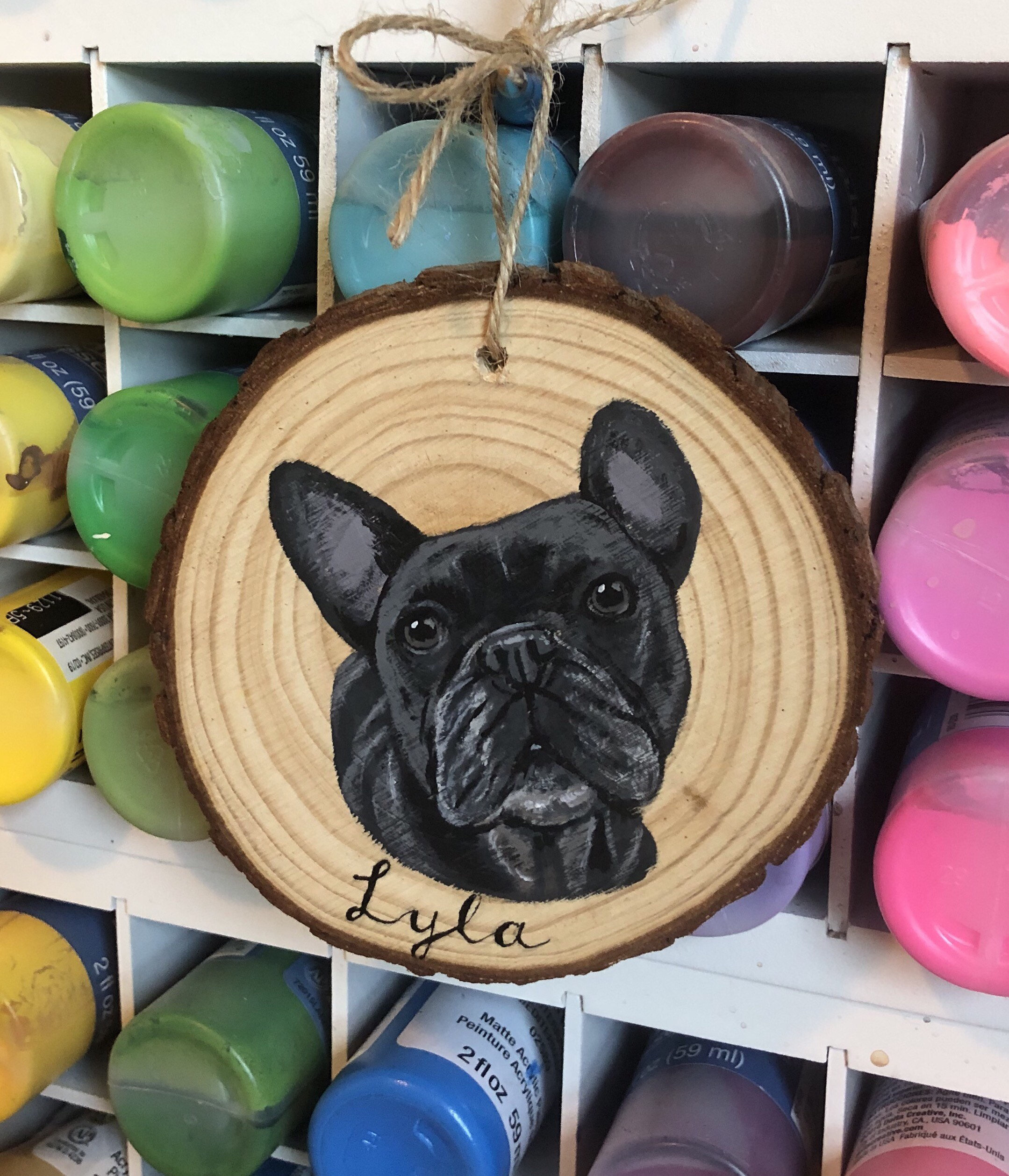 Custom Hand-Painted Pet Portrait on Wood Slice Ornament - Personalized Memorial Christmas Keepsake