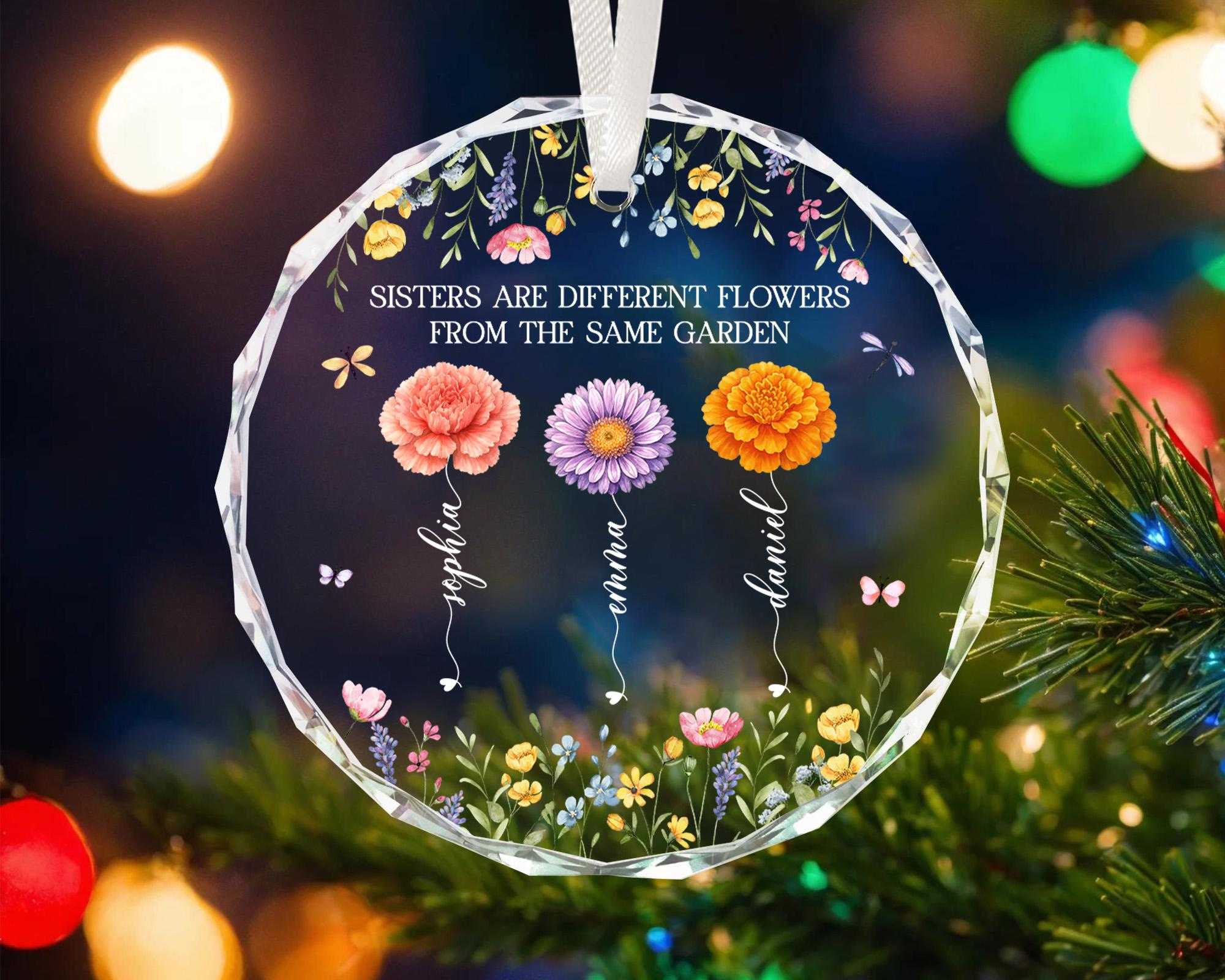 Personalized Sisters Ornament Birth Month Flowers from Same Garden Glass Ceramic Acrylic Christmas Gift for Her Personalized Sisters Ornament Birth Month Flowers from Same Garden Glass Ceramic Acrylic Christmas Gift for Her