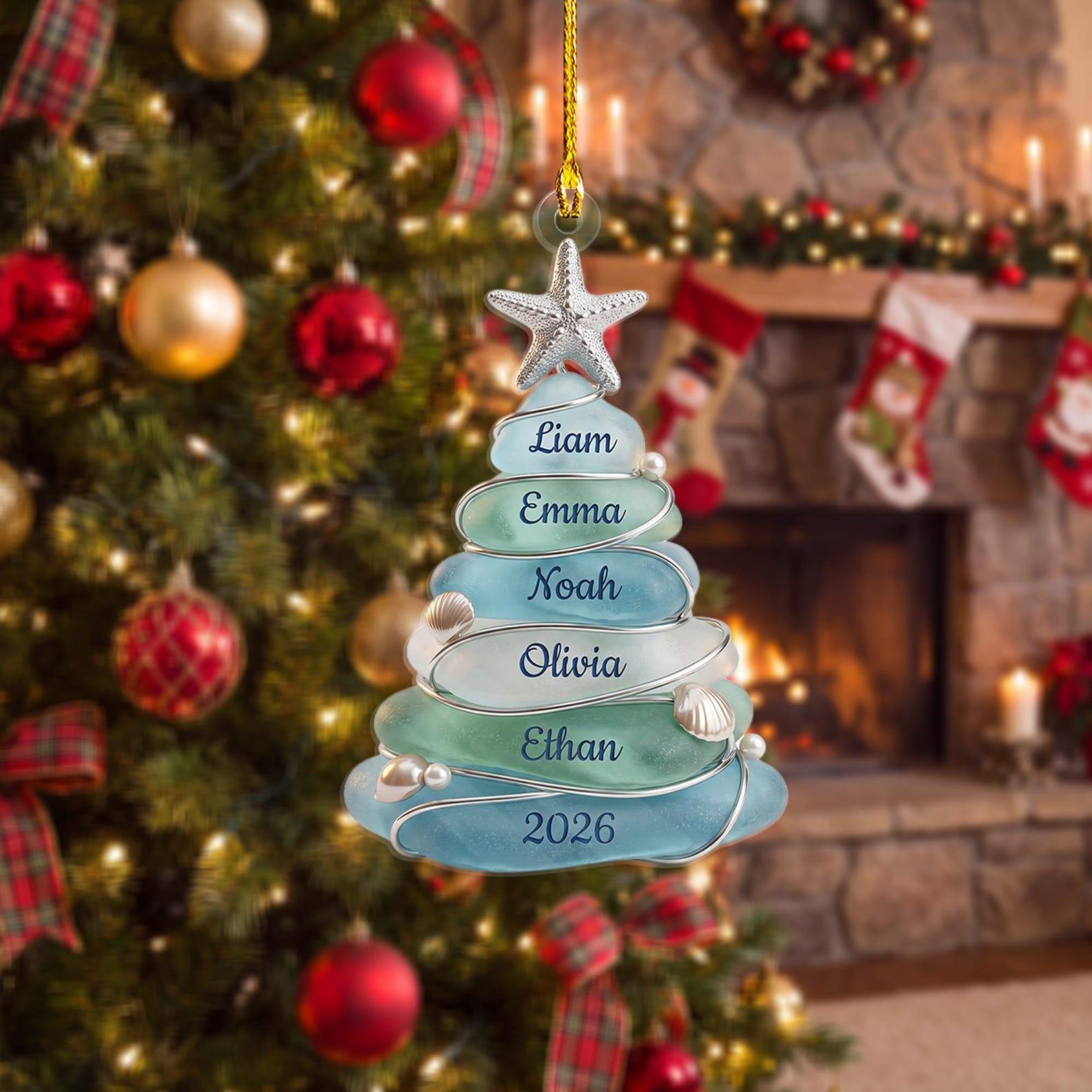 Custom Sea Glass Tree 2026 Ornament, Beach Family Christmas Decor, Personalized Coastal Keepsake, Up To 13 Names 1 - MeasureMason Custom Sea Glass Tree 2026 Ornament, Beach Family Christmas Decor, Personalized Coastal Keepsake, Up To 13 Names 1