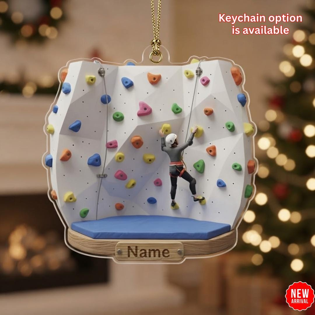 Personalized Rock Climbing Acrylic Ornament, Custom Name Climber Keychain Gift for Indoor Bouldering Adventure Lover