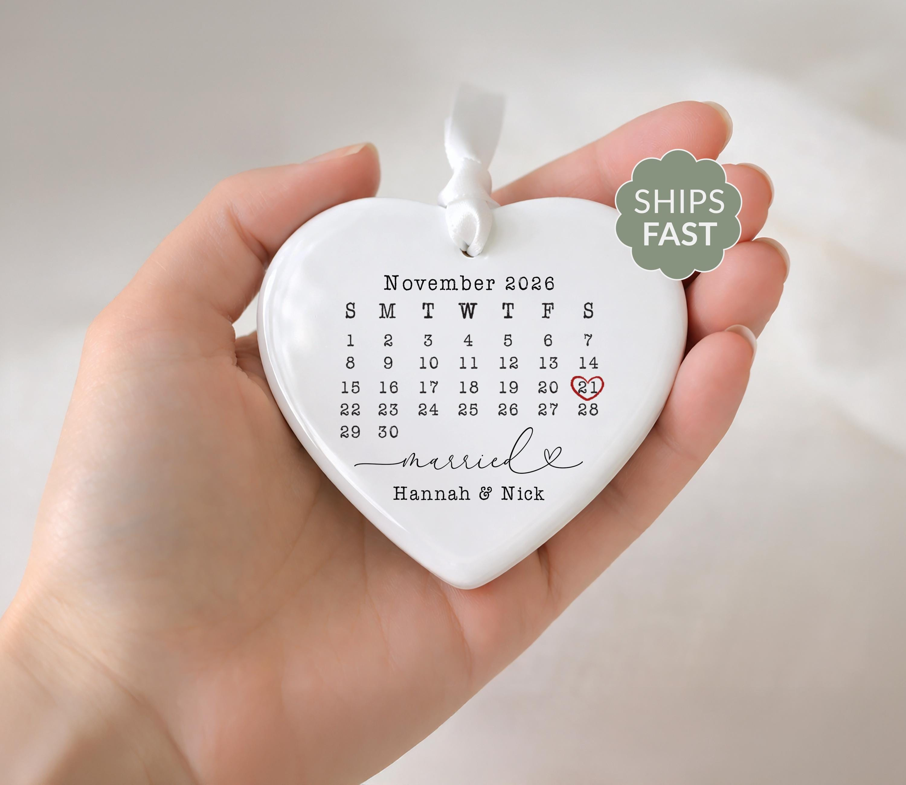 First Christmas Married Personalized Ceramic Ornament - Custom Date Keepsake