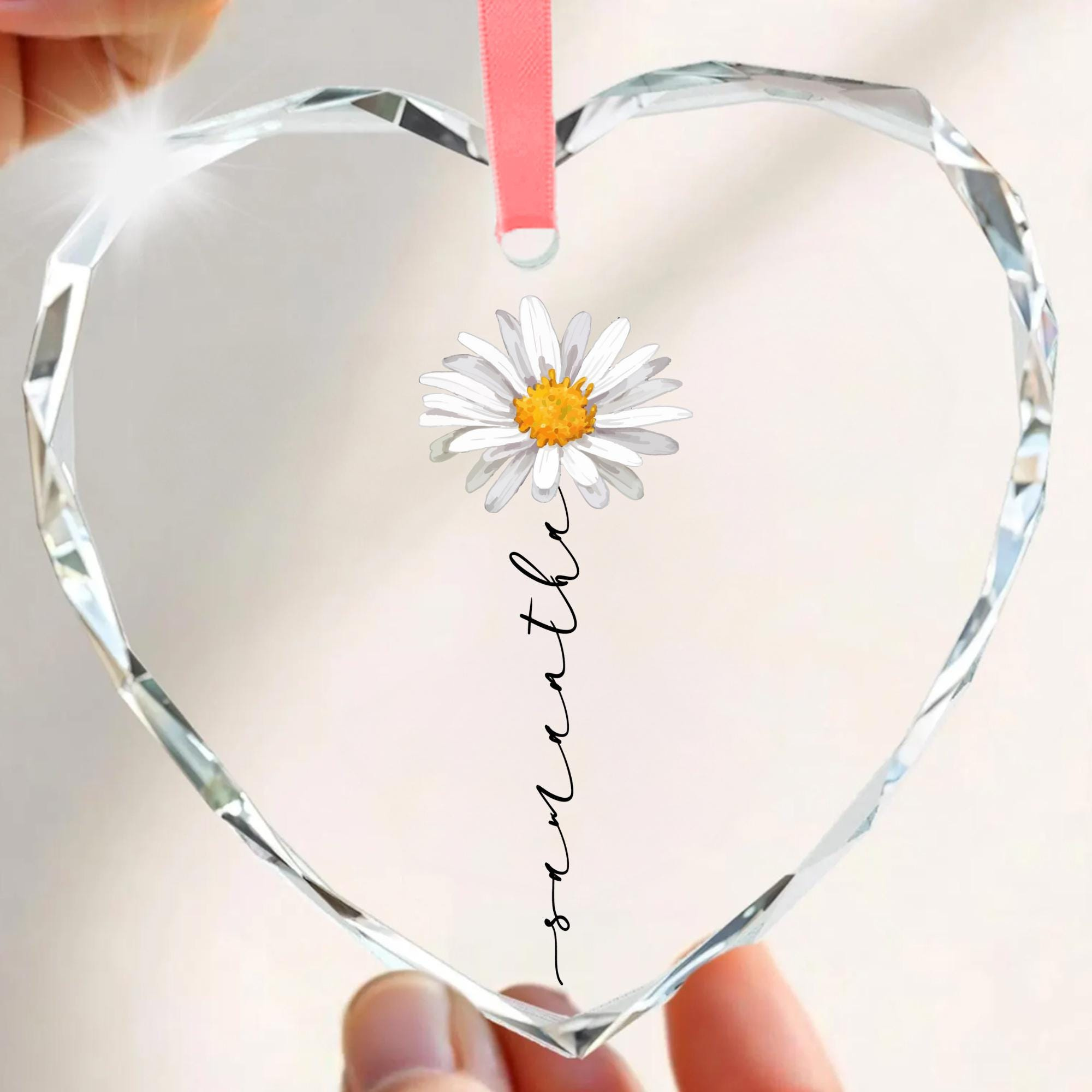 Birth Flower Personalized Ornament - Custom Name Floral Heart or Round Hanging Keepsake