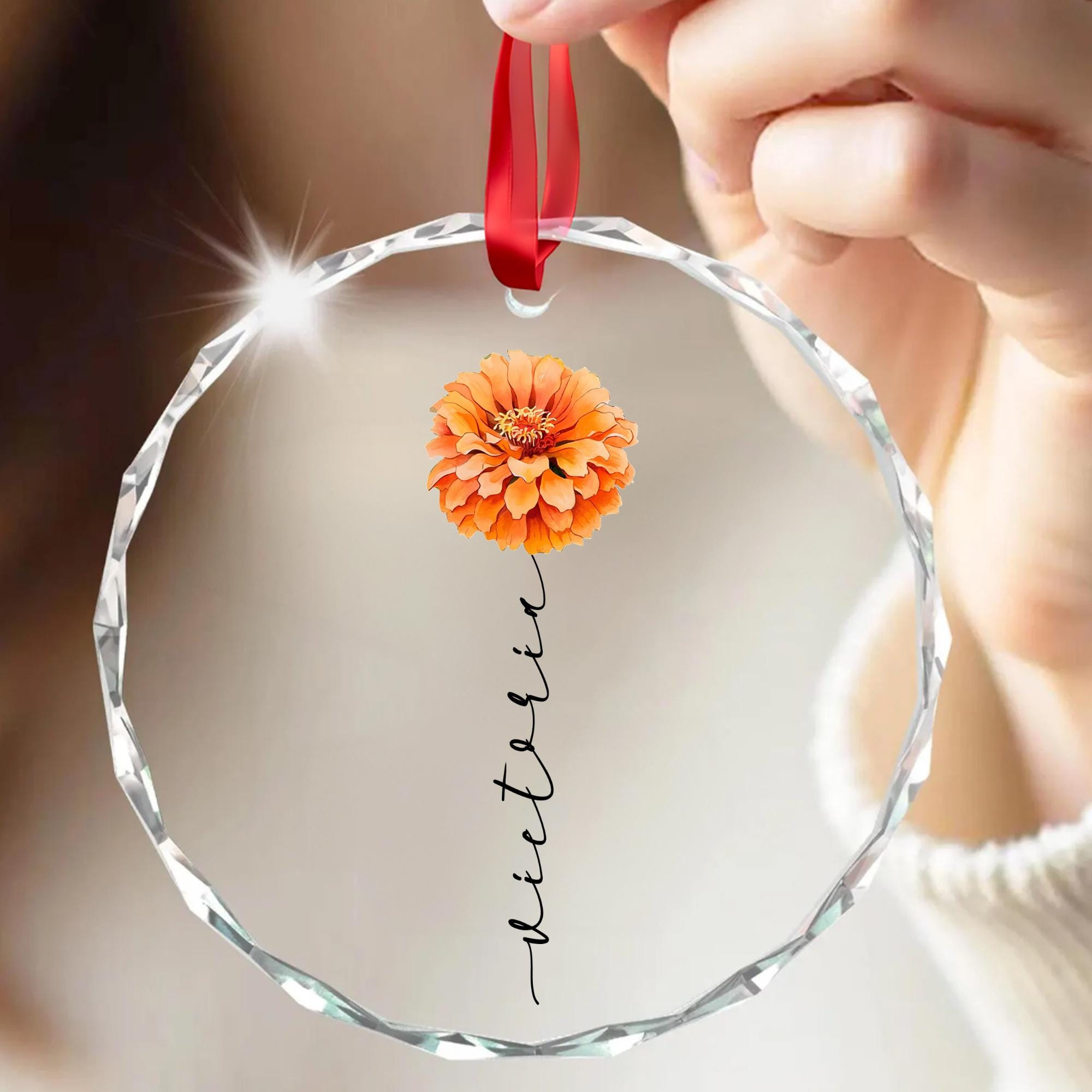Birth Flower Personalized Ornament - Custom Name Floral Heart or Round Hanging Keepsake 3 - MeasureMason Birth Flower Personalized Ornament - Custom Name Floral Heart or Round Hanging Keepsake 3