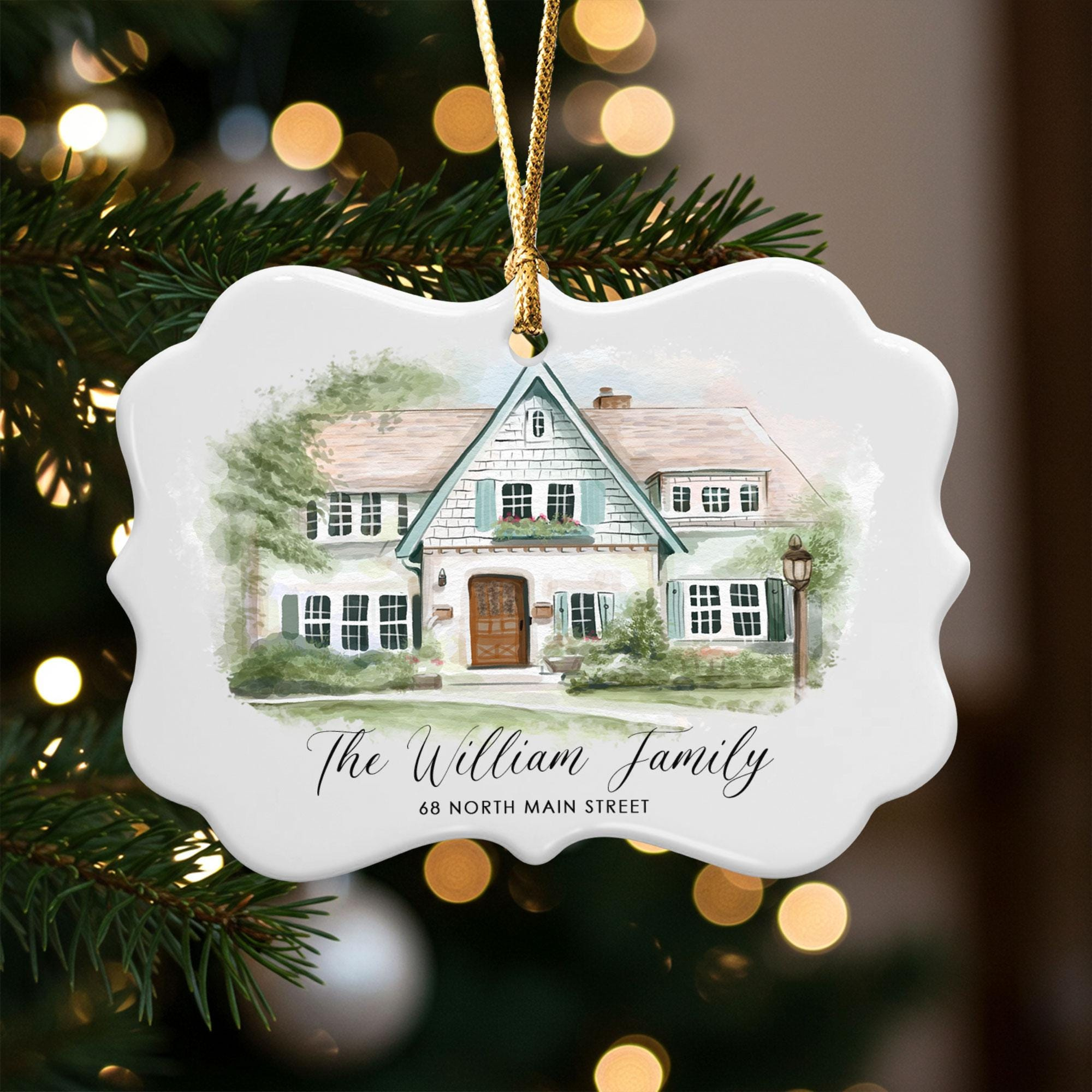 Personalized House Portrait Ornament: Custom New Home Gift Personalized House Portrait Ornament: Custom New Home Gift