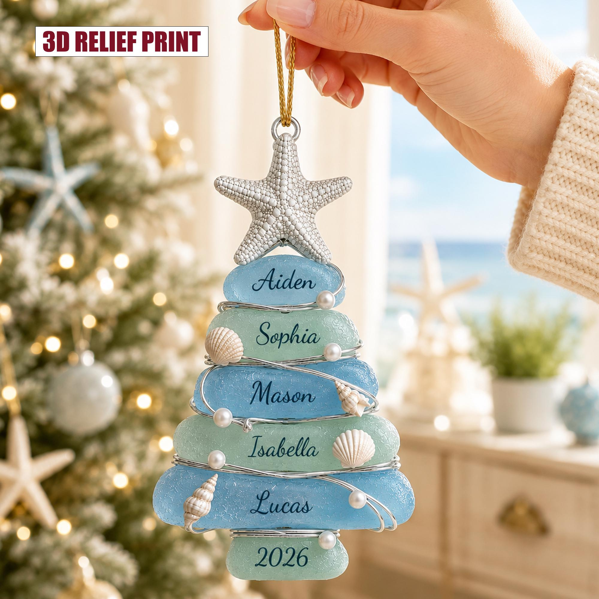 Custom Sea Glass Tree 2026 Ornament – Personalized Coastal Christmas Keepsake, Up To 13 Names 1 - MeasureMason Custom Sea Glass Tree 2026 Ornament – Personalized Coastal Christmas Keepsake, Up To 13 Names 1