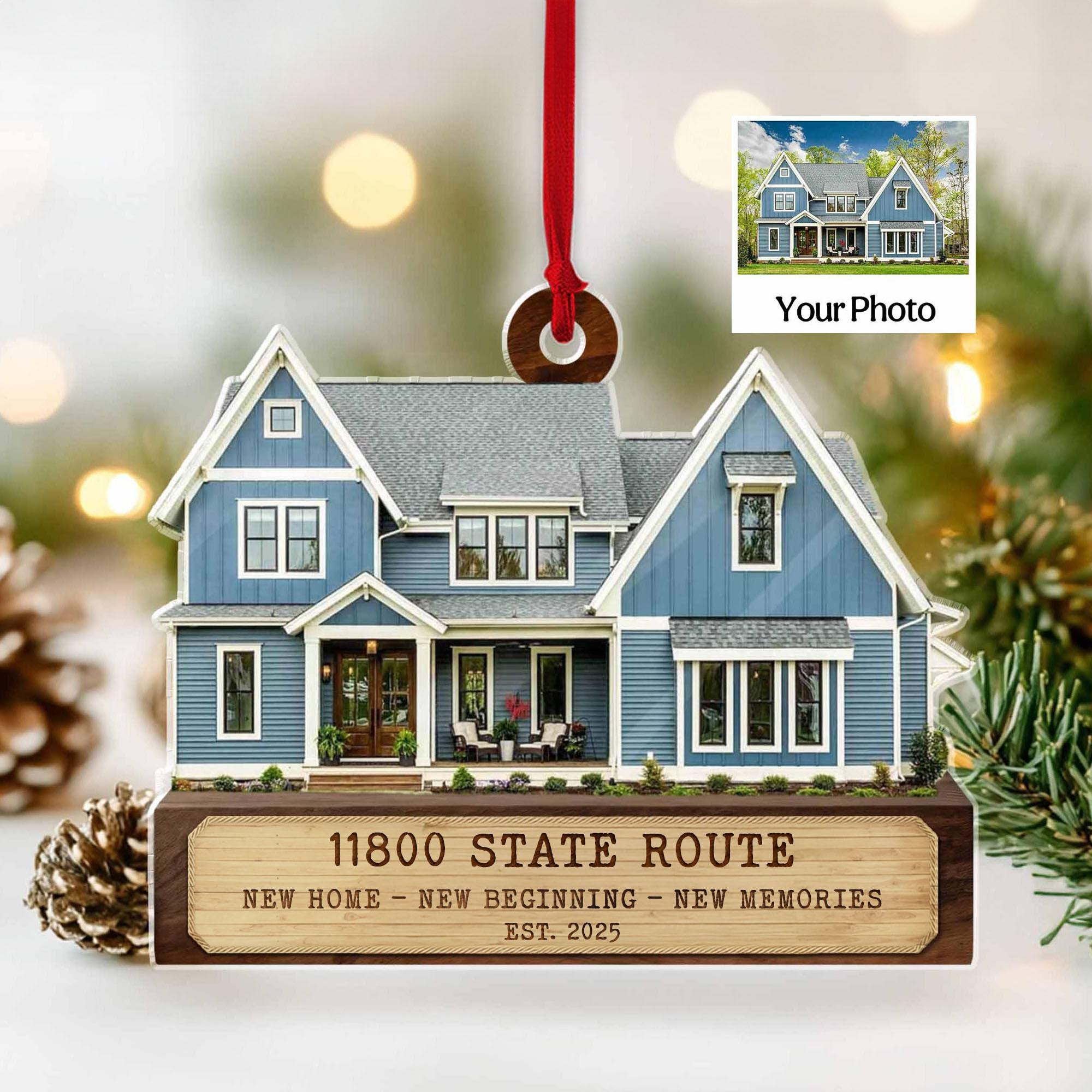 Personalized New Home Photo Ornament - Custom House Address Christmas Tree Decoration Gift 1 - MeasureMason Personalized New Home Photo Ornament - Custom House Address Christmas Tree Decoration Gift 1