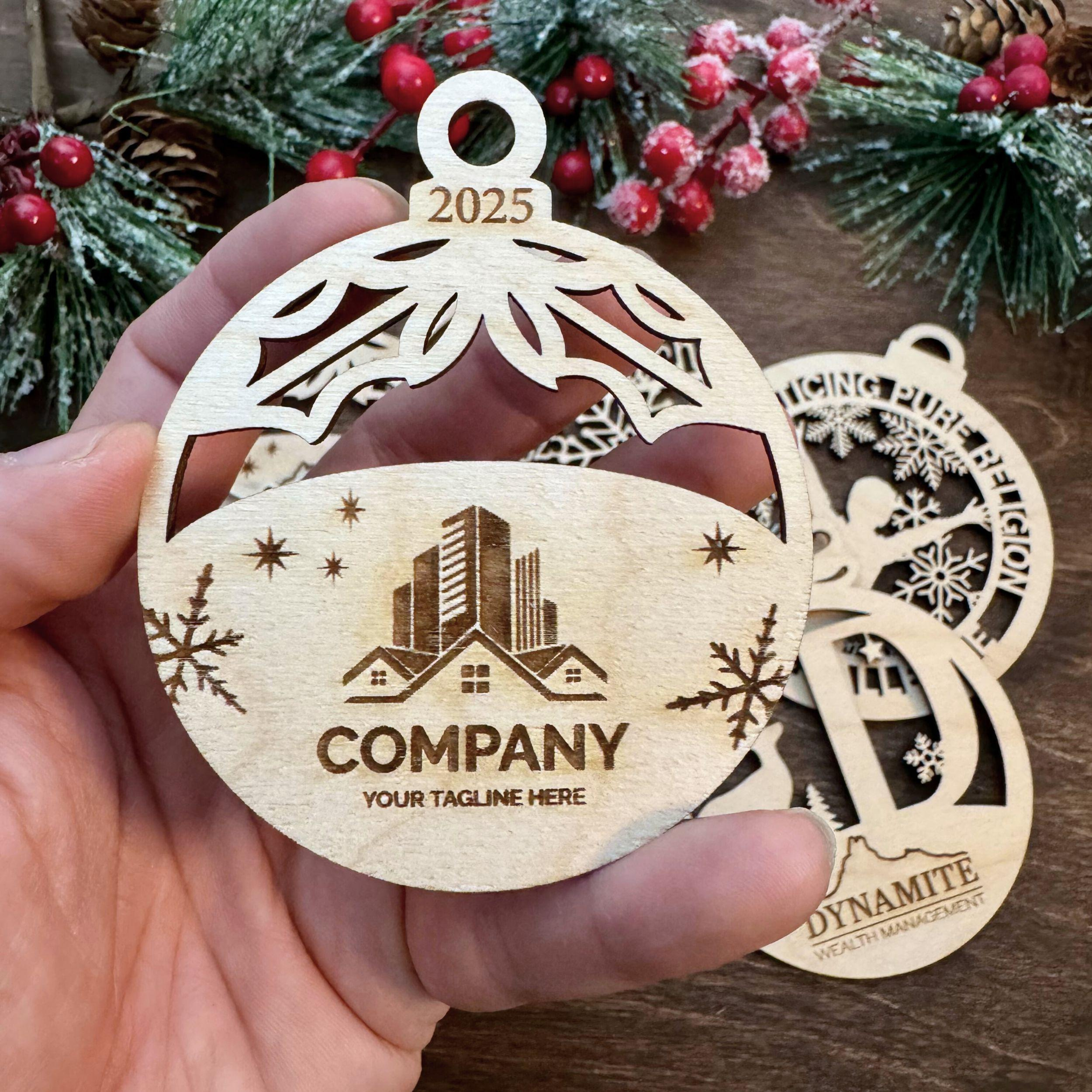 WHOLESALE Personalized Christmas Ornaments - Laser Cut Wood Ornaments - Company Logo Ornament - Unique Affordable Gift WHOLESALE Personalized Christmas Ornaments - Laser Cut Wood Ornaments - Company Logo Ornament - Unique Affordable Gift