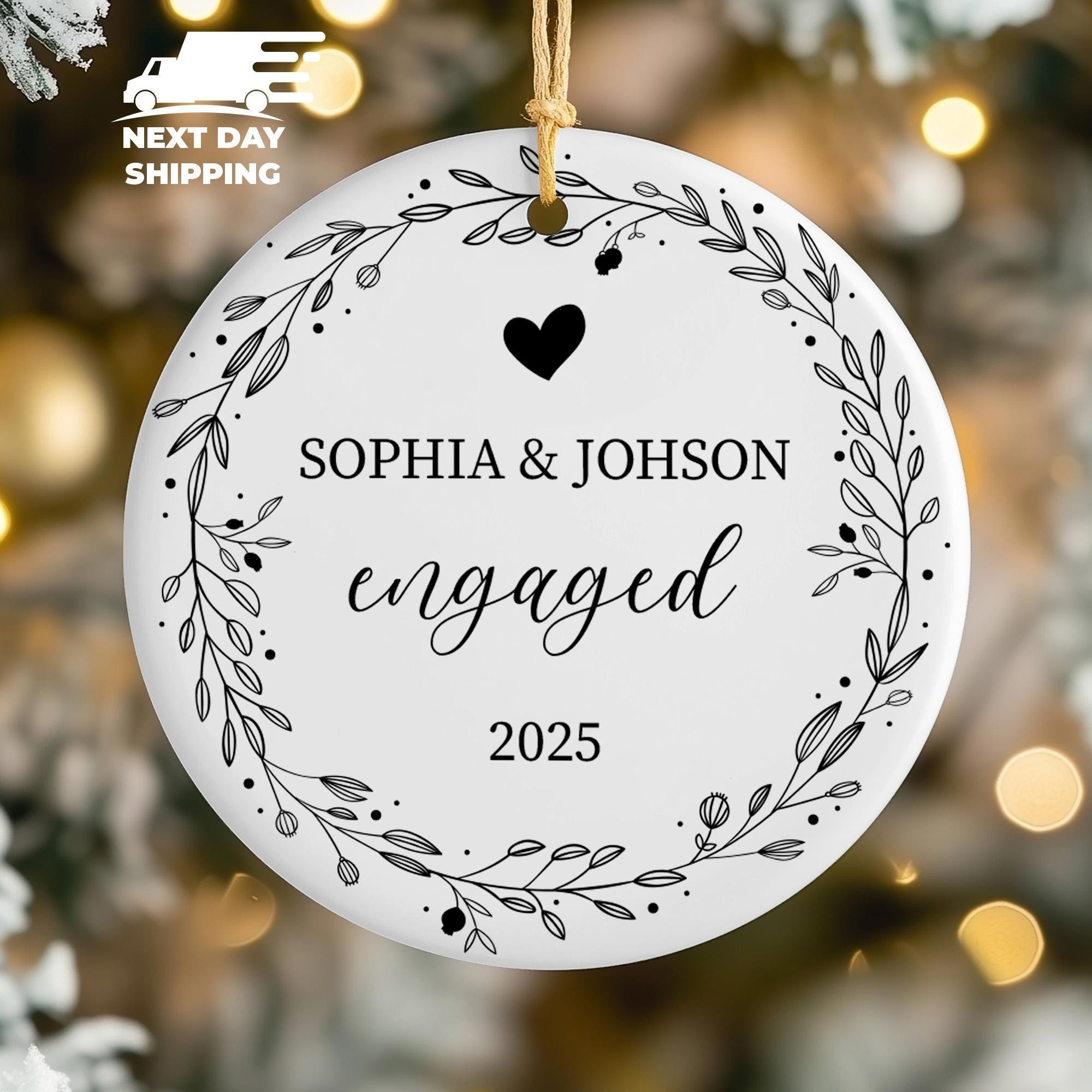 Personalized Engagement Ornament - Custom Couples Keepsake Gift with UV Printing 2 - MeasureMason Personalized Engagement Ornament - Custom Couples Keepsake Gift with UV Printing 2