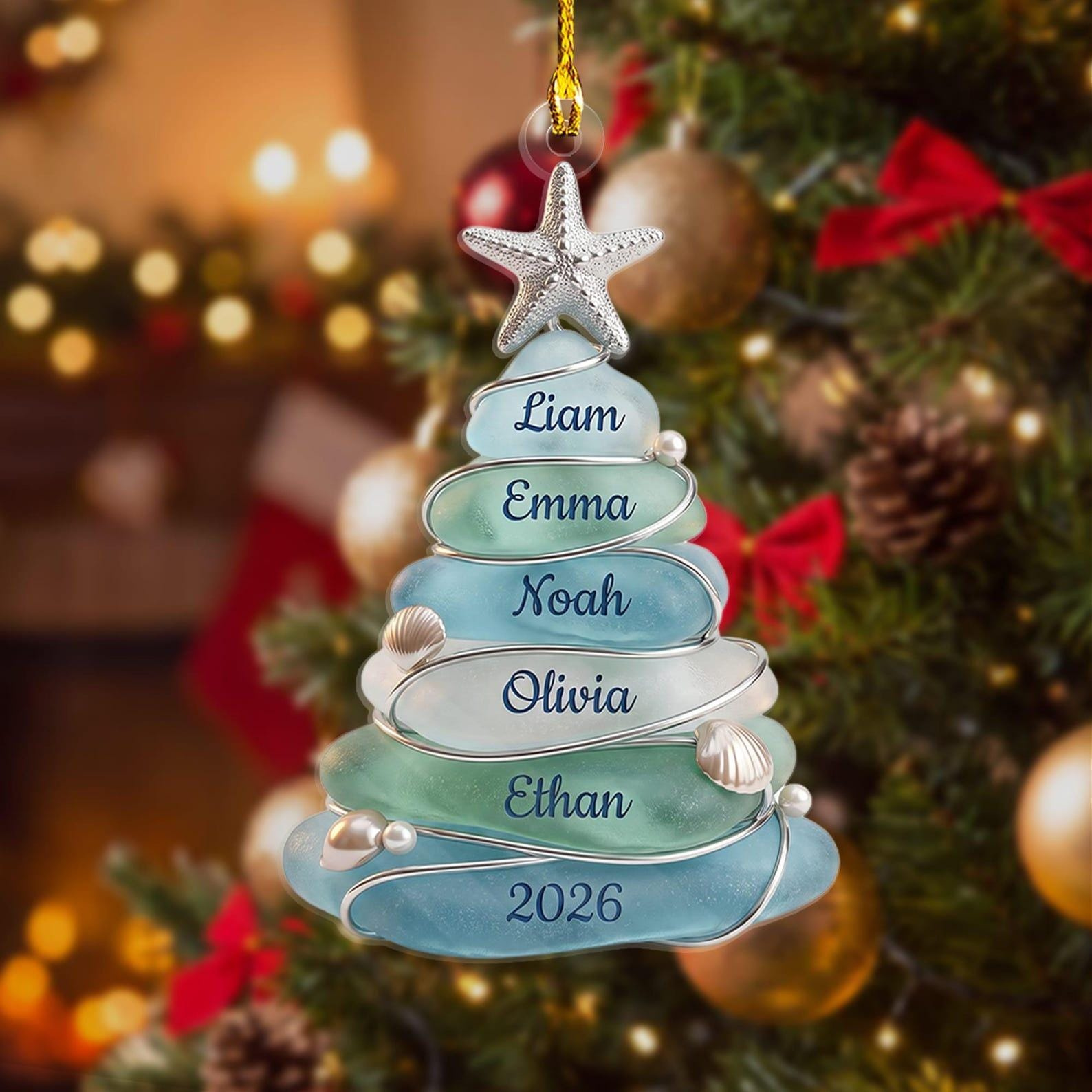 Custom Sea Glass Tree 2026 Ornament, Beach Family Christmas Decor, Personalized Coastal Keepsake, Up To 13 Names Custom Sea Glass Tree 2026 Ornament, Beach Family Christmas Decor, Personalized Coastal Keepsake, Up To 13 Names