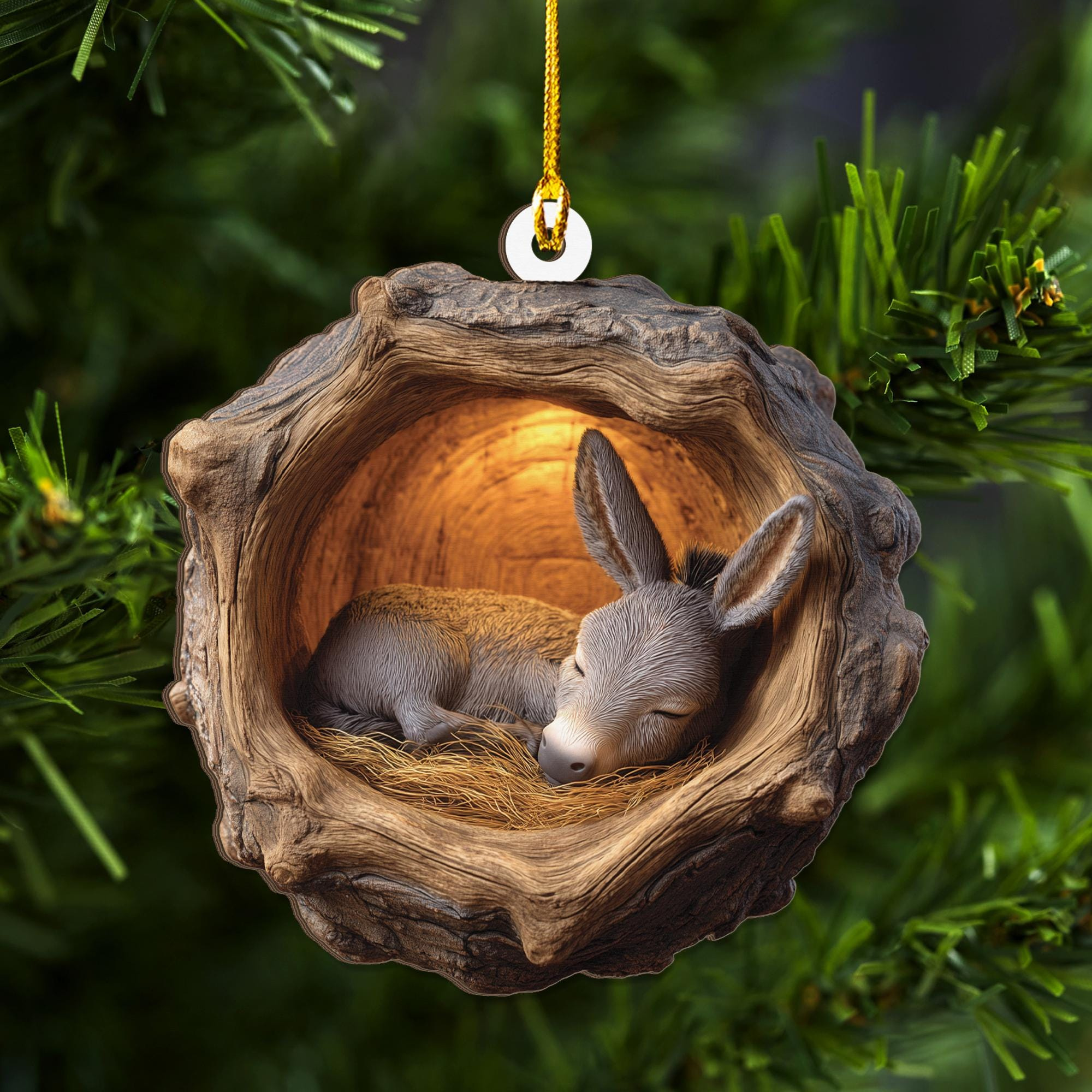 Sleeping Donkey Christmas Wood Ornament - Handmade Holiday Tree Decoration for Donkey Lovers 1 - MeasureMason Sleeping Donkey Christmas Wood Ornament - Handmade Holiday Tree Decoration for Donkey Lovers 1