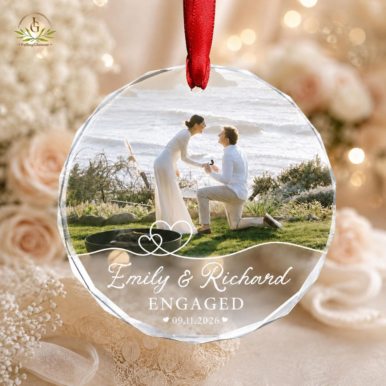 Custom Engagement Photo Ornament - Personalized Marriage Proposal Gift for Couple, Engaged Christmas Ornament Keepsake Custom Engagement Photo Ornament - Personalized Marriage Proposal Gift for Couple, Engaged Christmas Ornament Keepsake