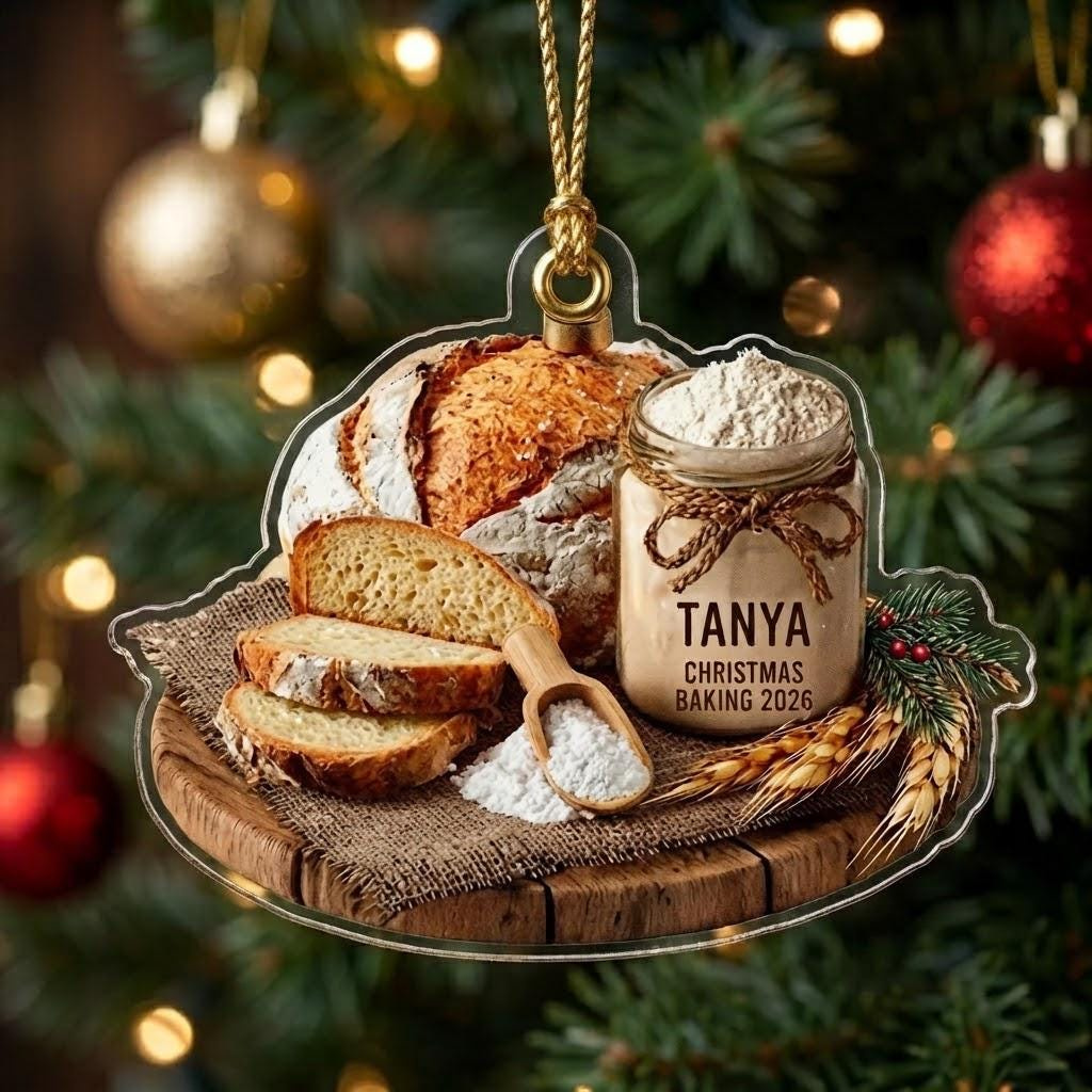 Custom Name Baking Christmas Ornament - Acrylic Bread Flour Jar Holiday Tree Decoration Gift for Bakers