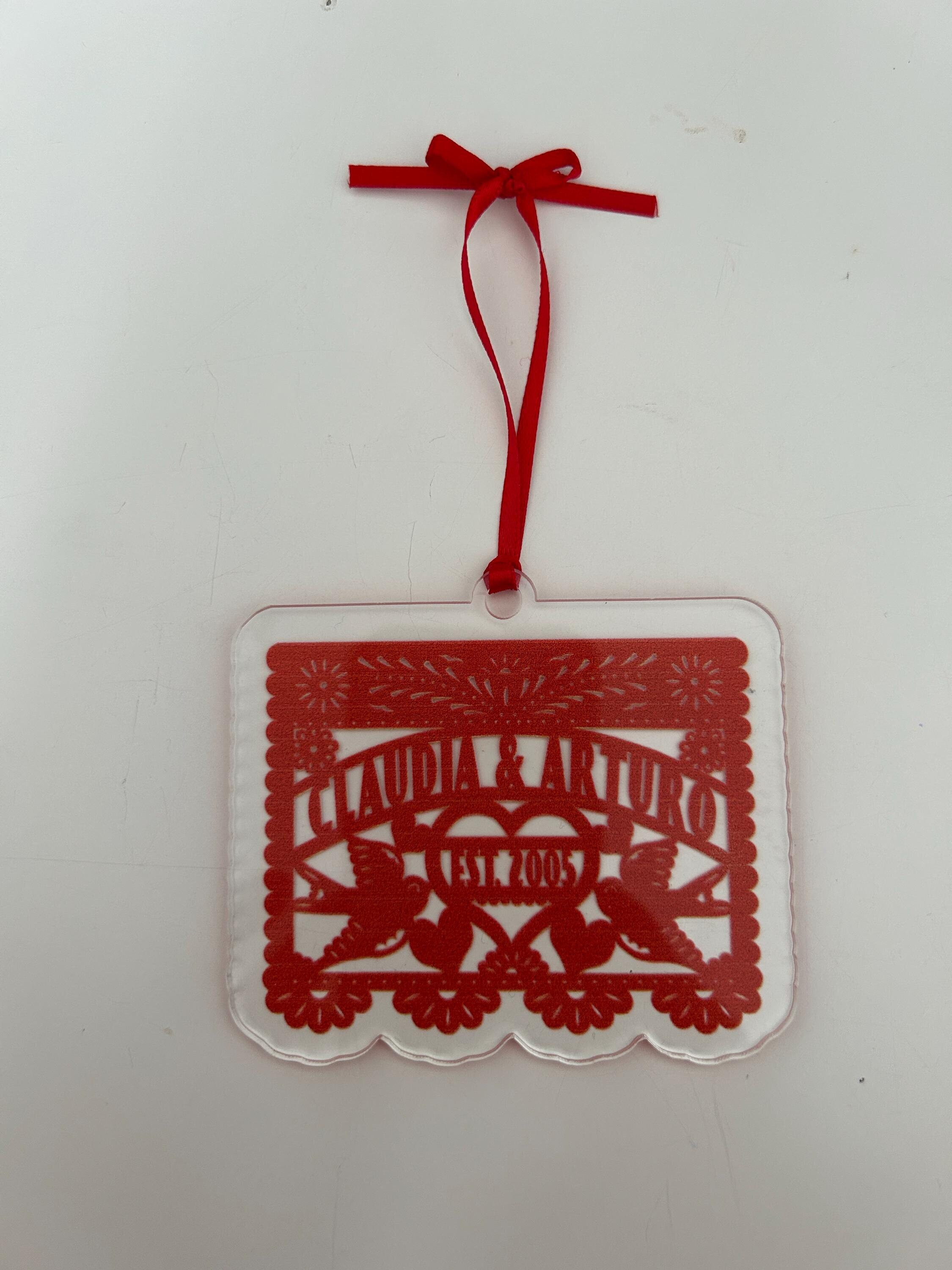 Our First Christmas as Mr. & Mrs. Acrylic Ornament - Personalized with Names & Est. Date 1 - MeasureMason Our First Christmas as Mr. & Mrs. Acrylic Ornament - Personalized with Names & Est. Date 1