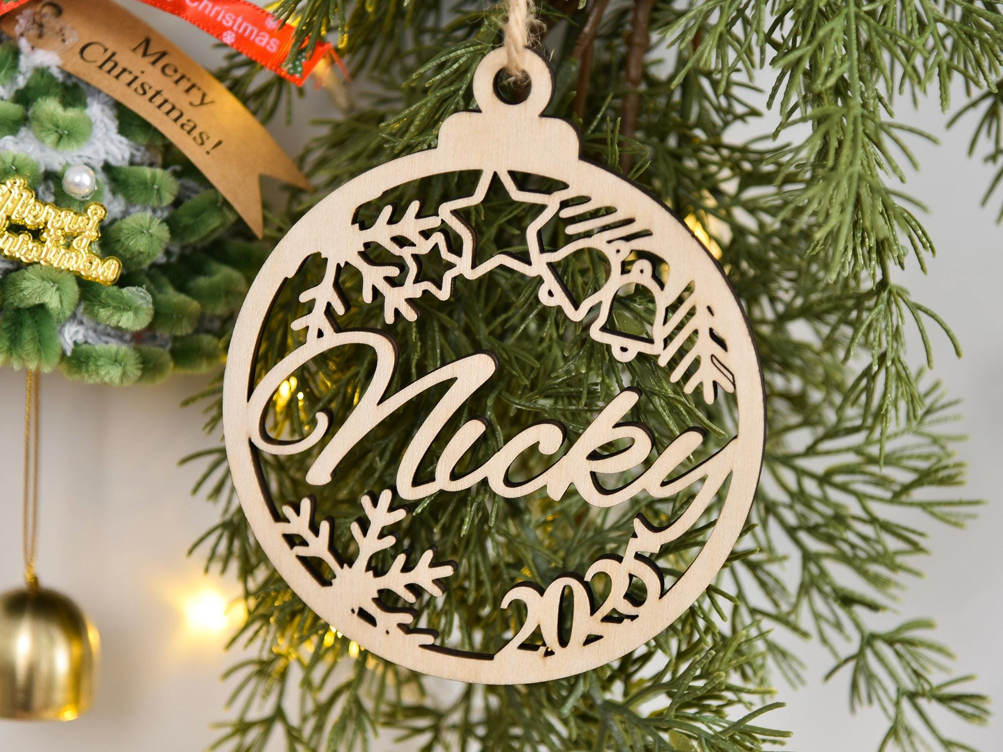 Personalized Wooden Christmas Ornament with Custom Name - Handmade Holiday Tree Decoration 1 - MeasureMason Personalized Wooden Christmas Ornament with Custom Name - Handmade Holiday Tree Decoration 1