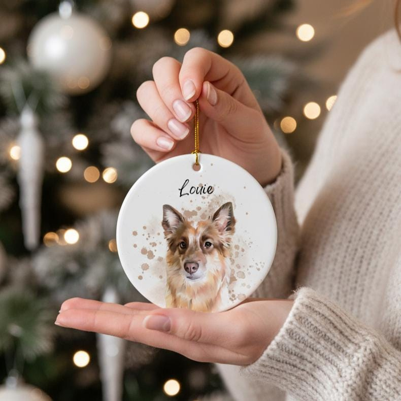 Custom Pet Portrait Ceramic Ornament, Personalized Dog Christmas Ornament, Pet Loss Memorial Custom Pet Portrait Ceramic Ornament, Personalized Dog Christmas Ornament, Pet Loss Memorial
