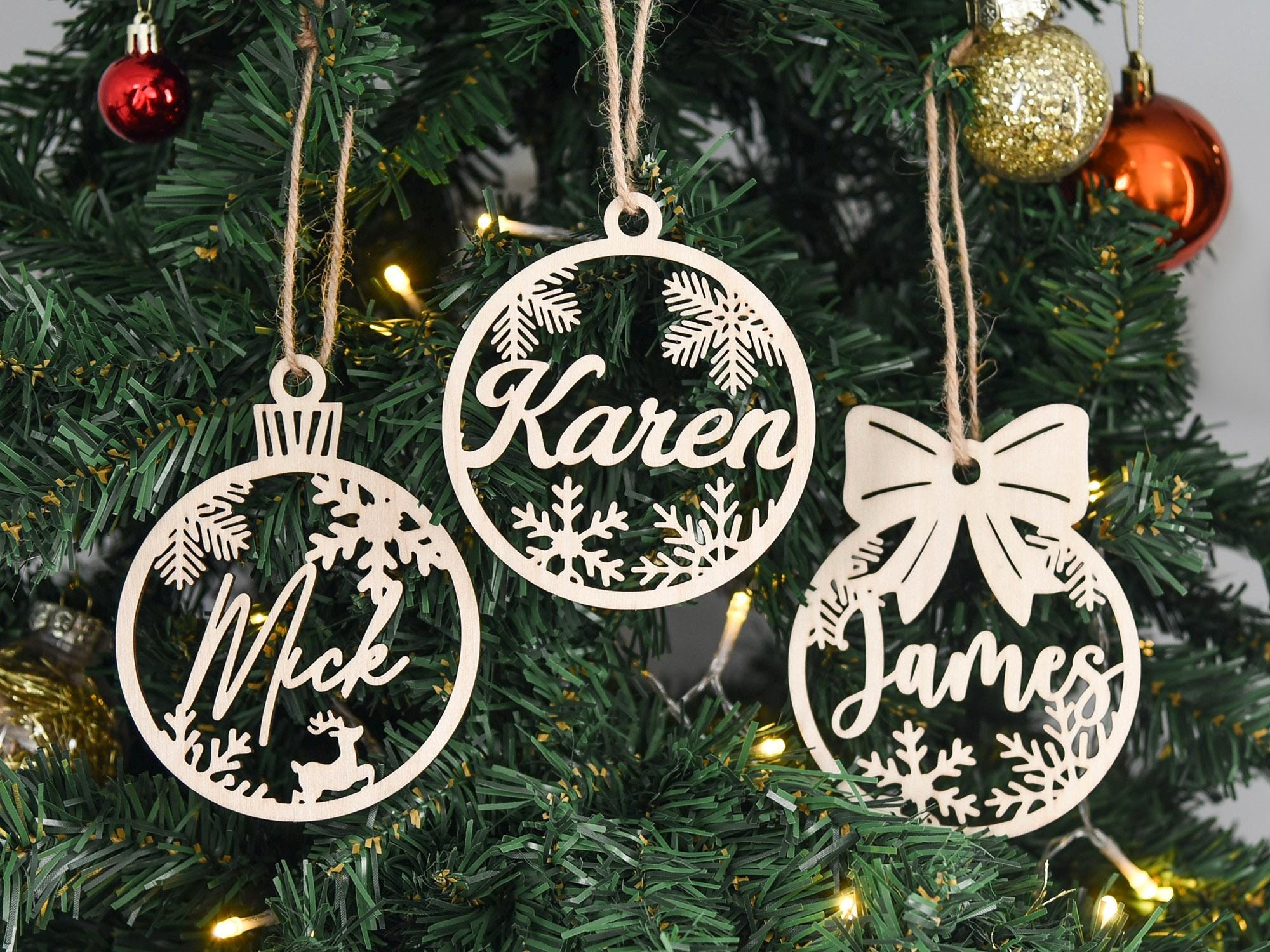 Personalized Wooden Christmas Ornament with Custom Name - Handmade Holiday Tree Decoration 3 - MeasureMason Personalized Wooden Christmas Ornament with Custom Name - Handmade Holiday Tree Decoration 3