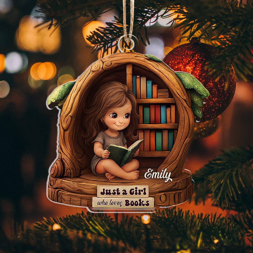 Custom Girl Reading Ornament - Personalized 2D Acrylic Book Lover Gift, Name & Date Xmas Tree Decor Custom Girl Reading Ornament - Personalized 2D Acrylic Book Lover Gift, Name & Date Xmas Tree Decor