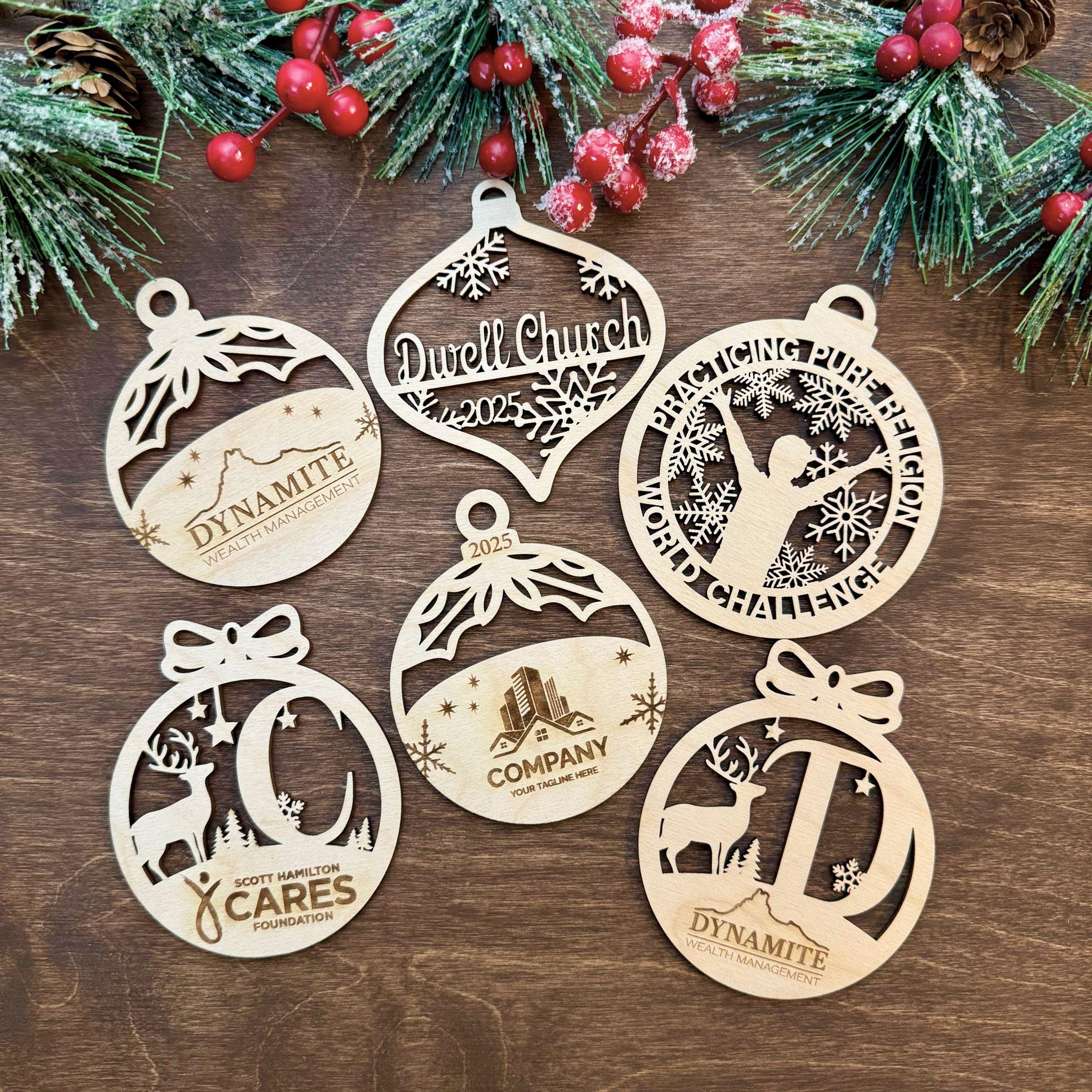 Wholesale Custom Laser Cut Wood Christmas Ornaments - Personalized Company Logo Holiday Gift 1 - MeasureMason Wholesale Custom Laser Cut Wood Christmas Ornaments - Personalized Company Logo Holiday Gift 1