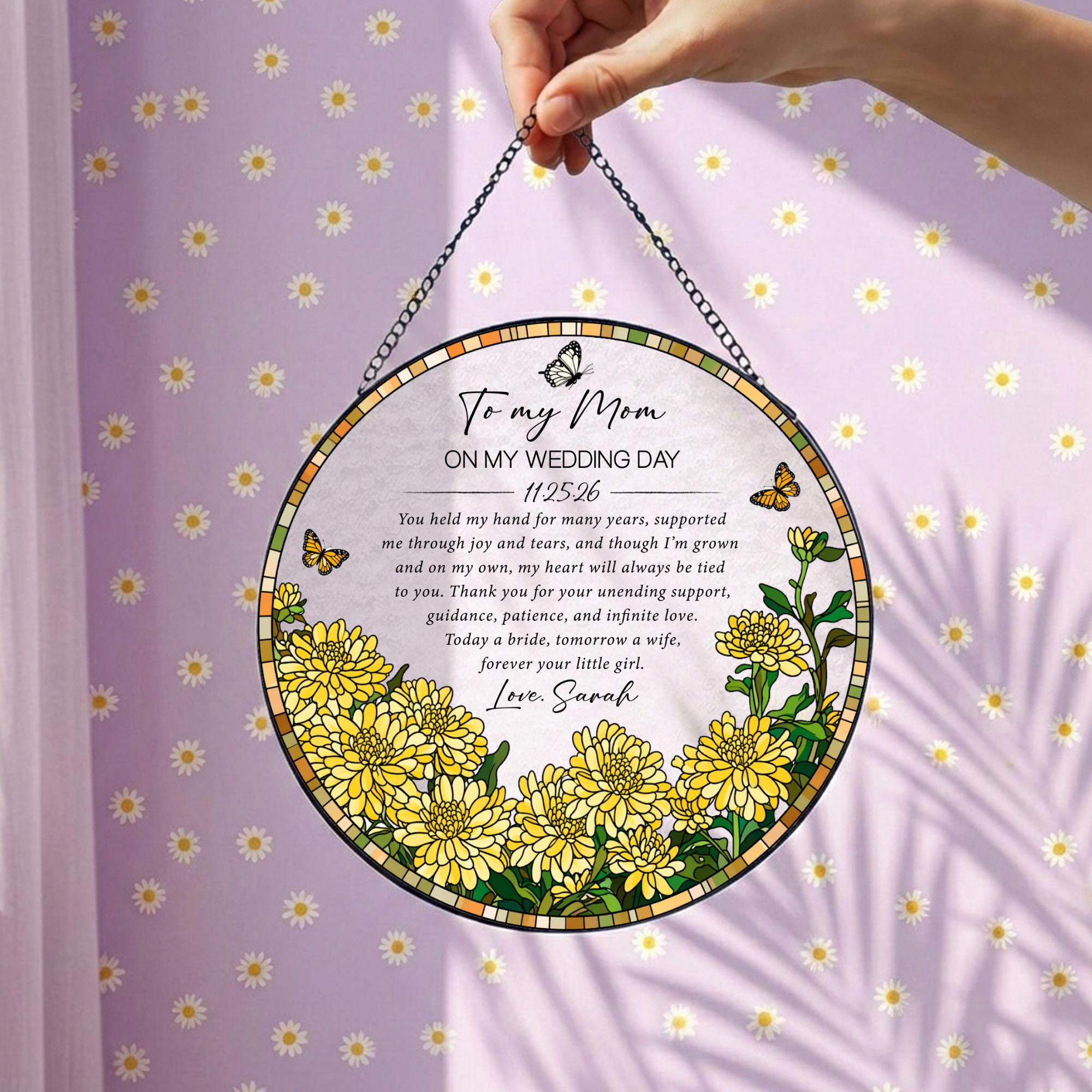 Mom Wedding Gift Suncatcher, Personalized Mother of Bride Keepsake Ornament 1 - MeasureMason Mom Wedding Gift Suncatcher, Personalized Mother of Bride Keepsake Ornament 1