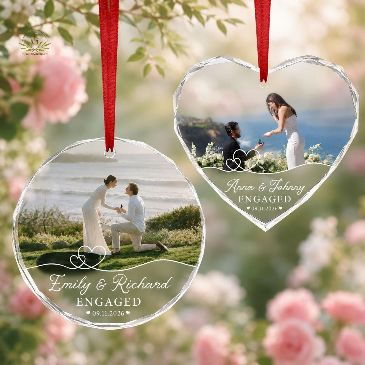 Custom Engagement Photo Ornament - Personalized Marriage Proposal Gift for Couple, Engaged Christmas Ornament Keepsake 1 - MeasureMason Custom Engagement Photo Ornament - Personalized Marriage Proposal Gift for Couple, Engaged Christmas Ornament Keepsake 1