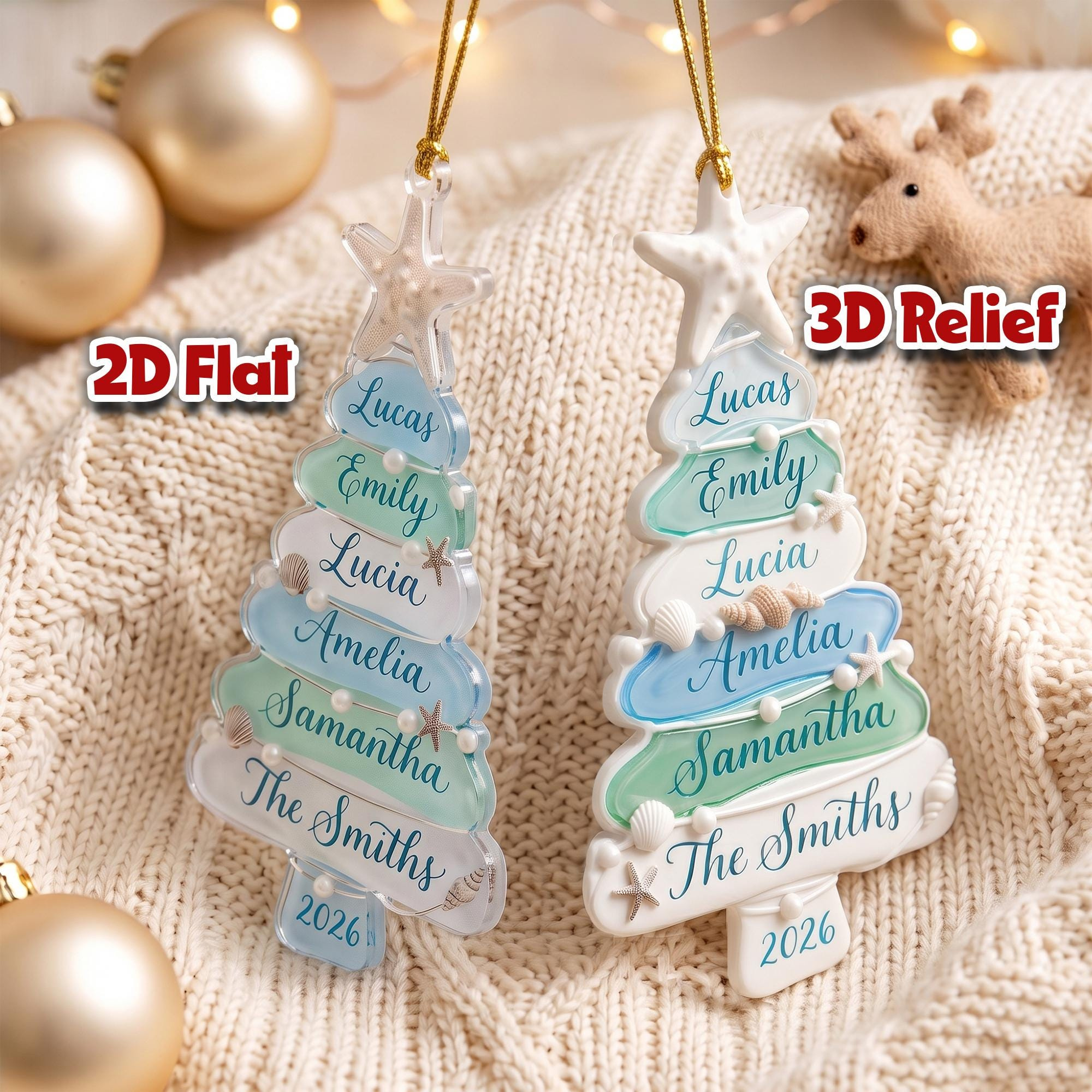 Custom Sea Glass Tree 2026 Ornament With Up To 15 Names - Coastal Family Christmas Keepsake Acrylic 3D Relief 2 - MeasureMason Custom Sea Glass Tree 2026 Ornament With Up To 15 Names - Coastal Family Christmas Keepsake Acrylic 3D Relief 2