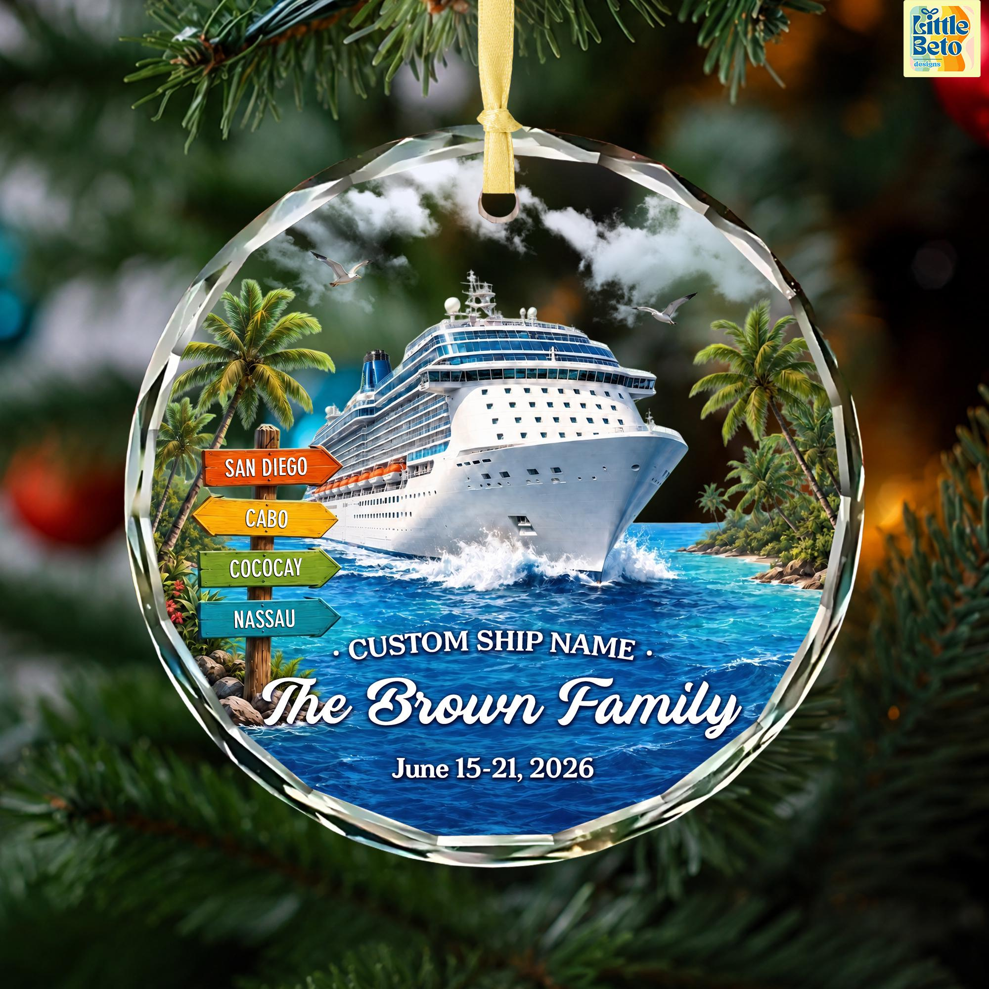 Personalized Travel Adventure Ornament, Cruise Ship Vacation Keepsake, Family Cruise Gift, Honeymoon Christmas Ornament