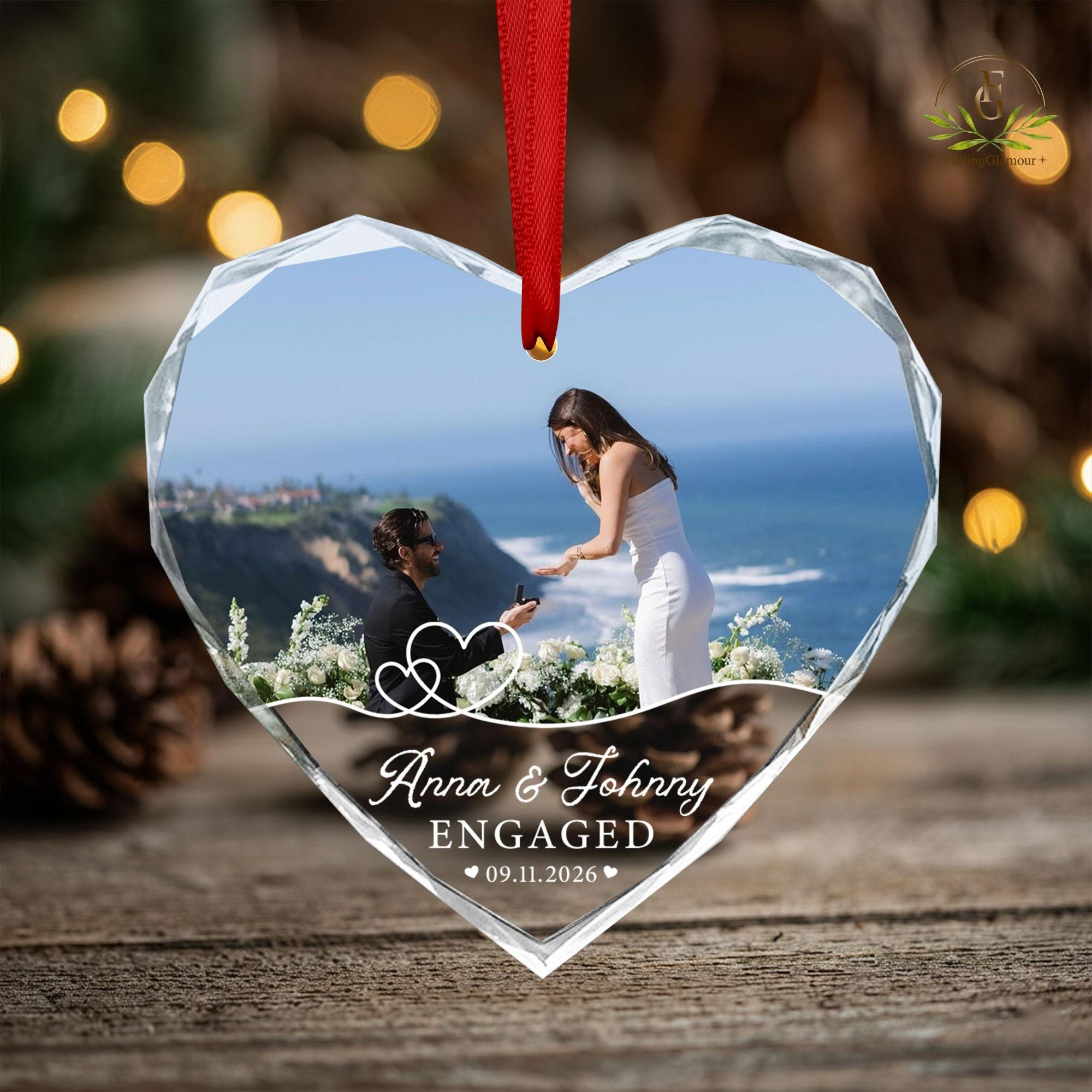 Custom Engagement Photo Ornament - Personalized Marriage Proposal Gift for Couple, Engaged Christmas Ornament Keepsake 2 - MeasureMason Custom Engagement Photo Ornament - Personalized Marriage Proposal Gift for Couple, Engaged Christmas Ornament Keepsake 2