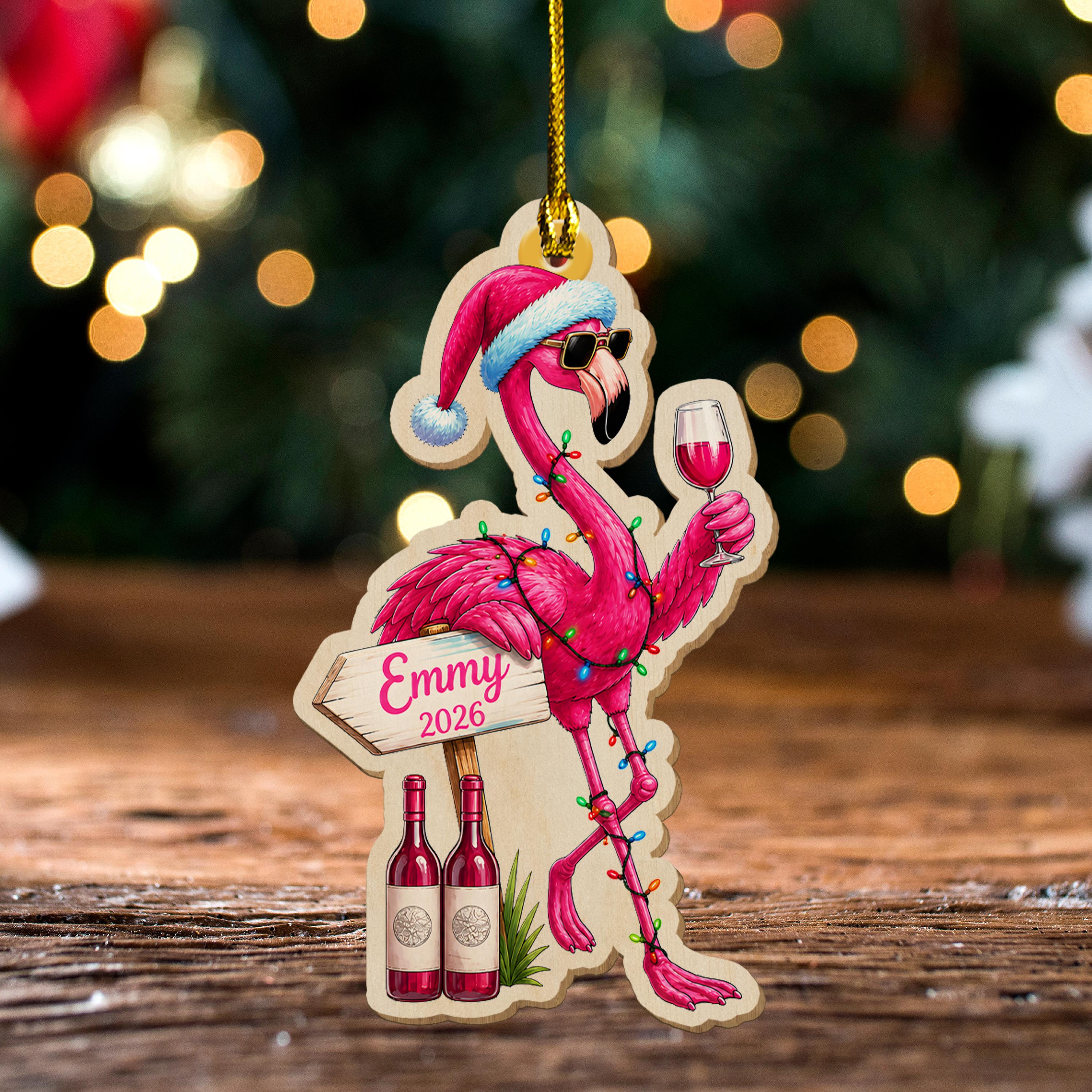 Personalized Flamingo Drink Wine Ornament - 2D Flat Acrylic Christmas Keepsake Gift C2HF27-CO 1 - MeasureMason Personalized Flamingo Drink Wine Ornament - 2D Flat Acrylic Christmas Keepsake Gift C2HF27-CO 1