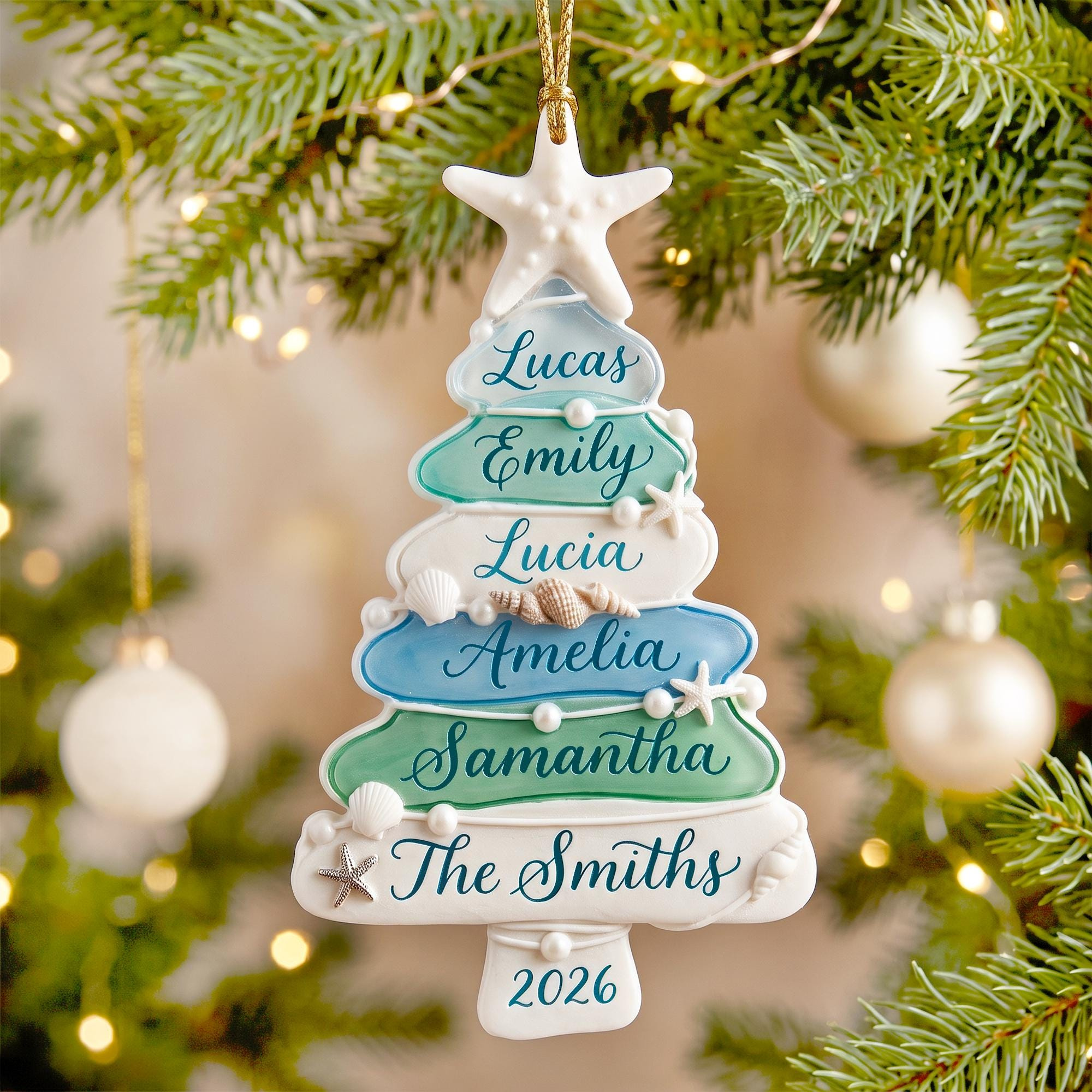 Custom Sea Glass Tree 2026 Ornament With Up To 15 Names - Coastal Family Christmas Keepsake Acrylic 3D Relief 1 - MeasureMason Custom Sea Glass Tree 2026 Ornament With Up To 15 Names - Coastal Family Christmas Keepsake Acrylic 3D Relief 1
