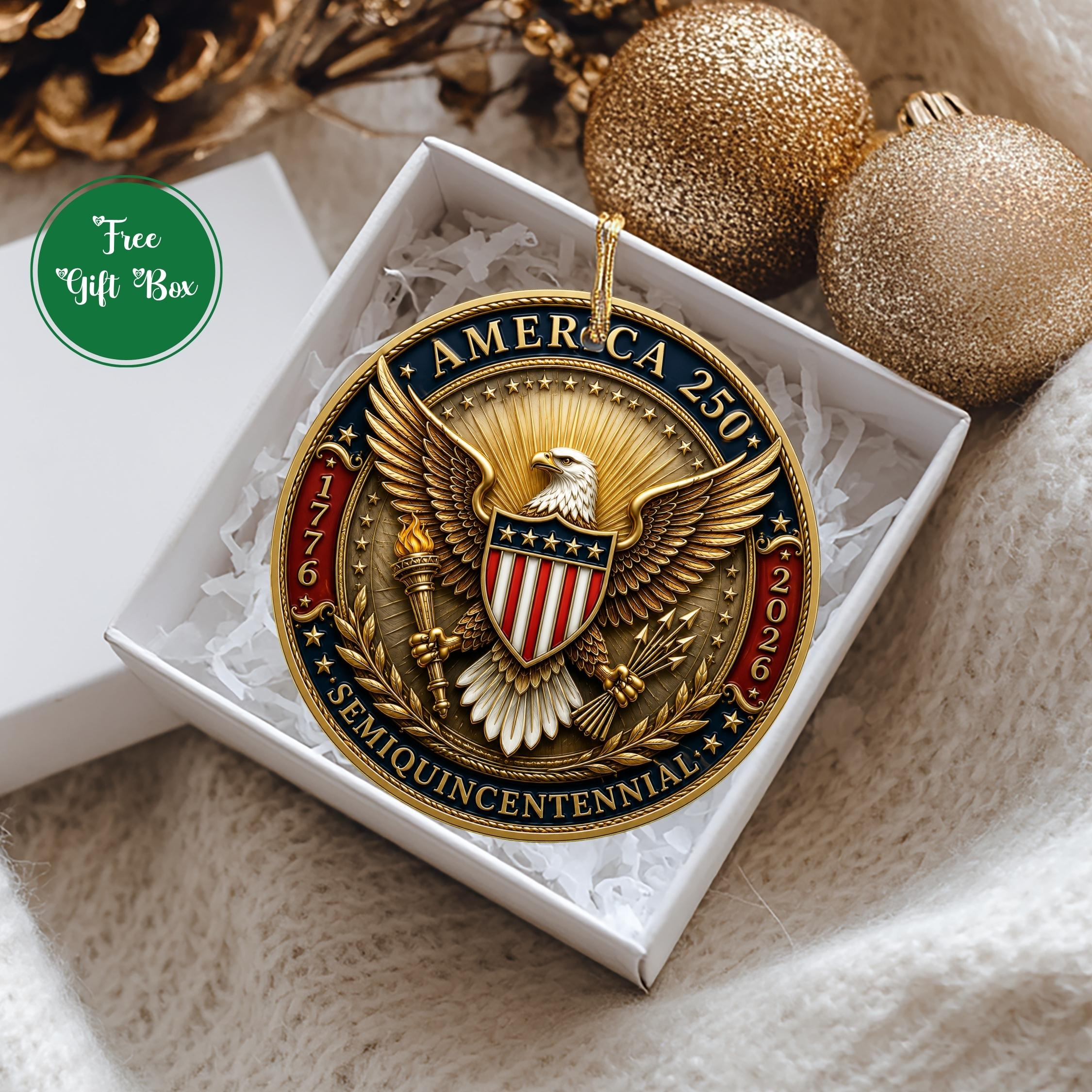 America 250 Ornament, Semiquincentennial 1776-2026, Patriotic Eagle Gold Decor, USA 250th Gift, Keepsake America 250 Ornament, Semiquincentennial 1776-2026, Patriotic Eagle Gold Decor, USA 250th Gift, Keepsake