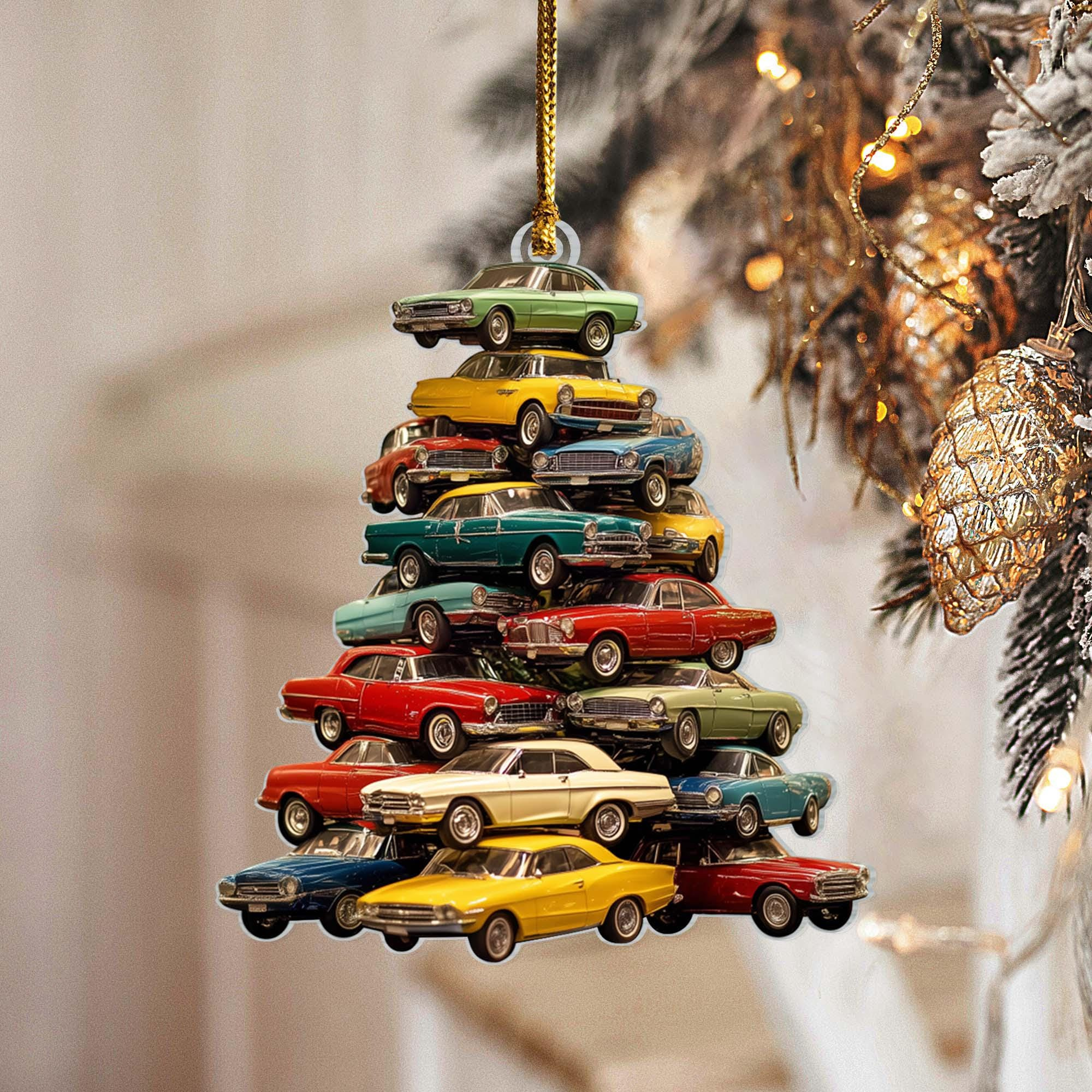 Muscle Car Collection Christmas Ornament - Acrylic Car Lover Xmas Tree Decor, Holiday Gift for Car Enthusiast