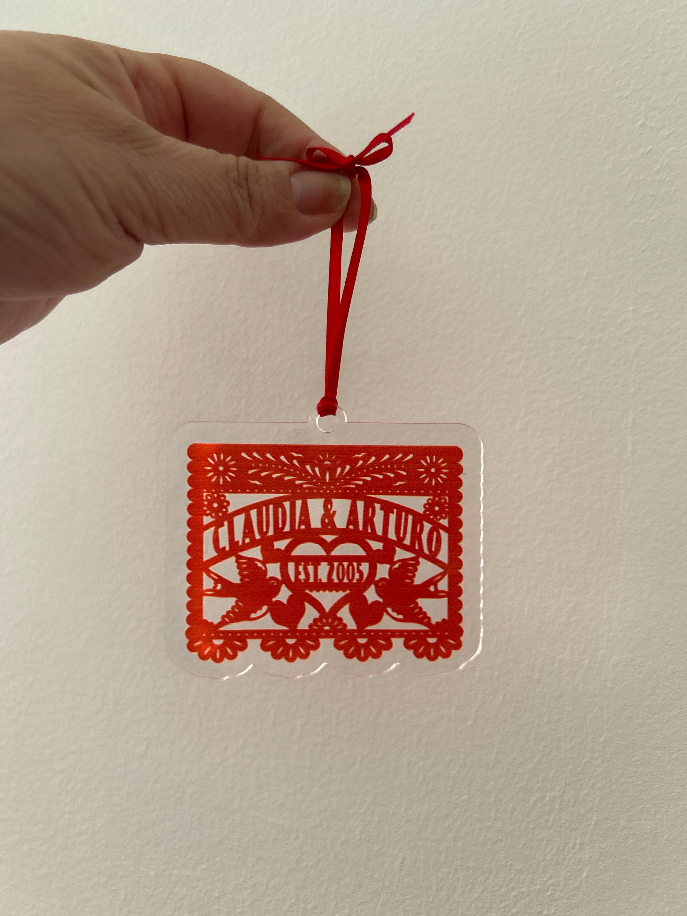 Our First Christmas as Mr. & Mrs. Acrylic Ornament - Personalized with Names & Est. Date 2 - MeasureMason Our First Christmas as Mr. & Mrs. Acrylic Ornament - Personalized with Names & Est. Date 2