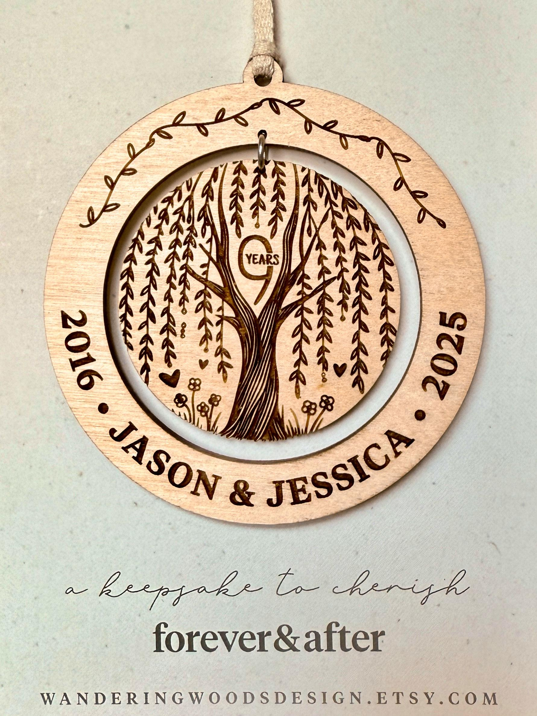 9th Anniversary Gift, Willow Anniversary Ornament, Custom Gift for Husband or Wife, 9 Year 2 - MeasureMason 9th Anniversary Gift, Willow Anniversary Ornament, Custom Gift for Husband or Wife, 9 Year 2