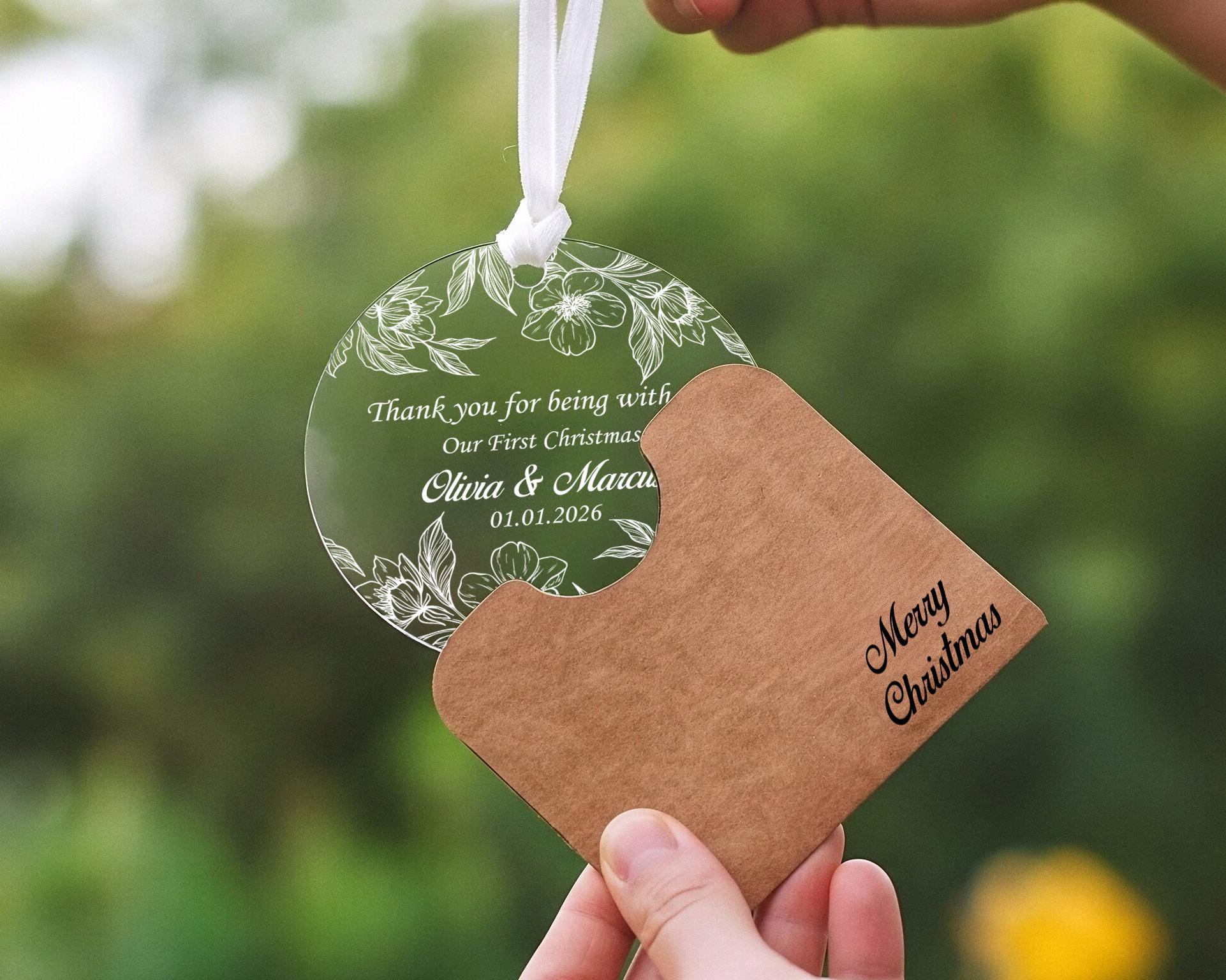 Custom Laser Engraved Acrylic Ornament — Personalized Wedding Favor & Christmas Tree Decoration Custom Laser Engraved Acrylic Ornament — Personalized Wedding Favor & Christmas Tree Decoration