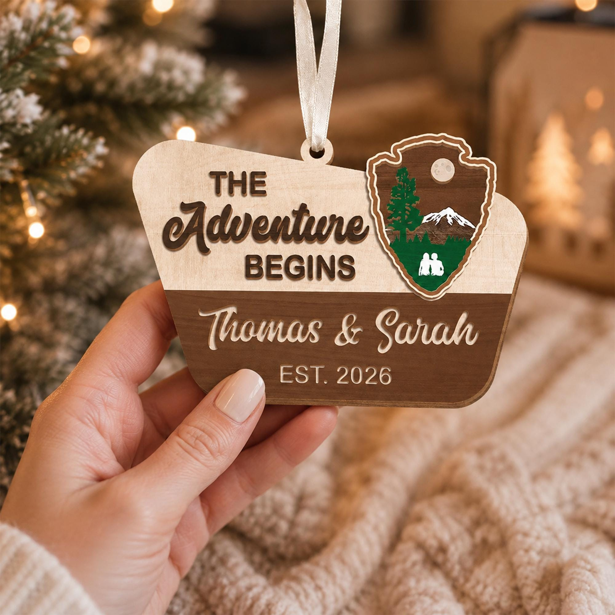 Personalized Adventures Ornament: Custom National Park Sign Wooden Ornament, Christmas Couple Gifts, Family Keepsake