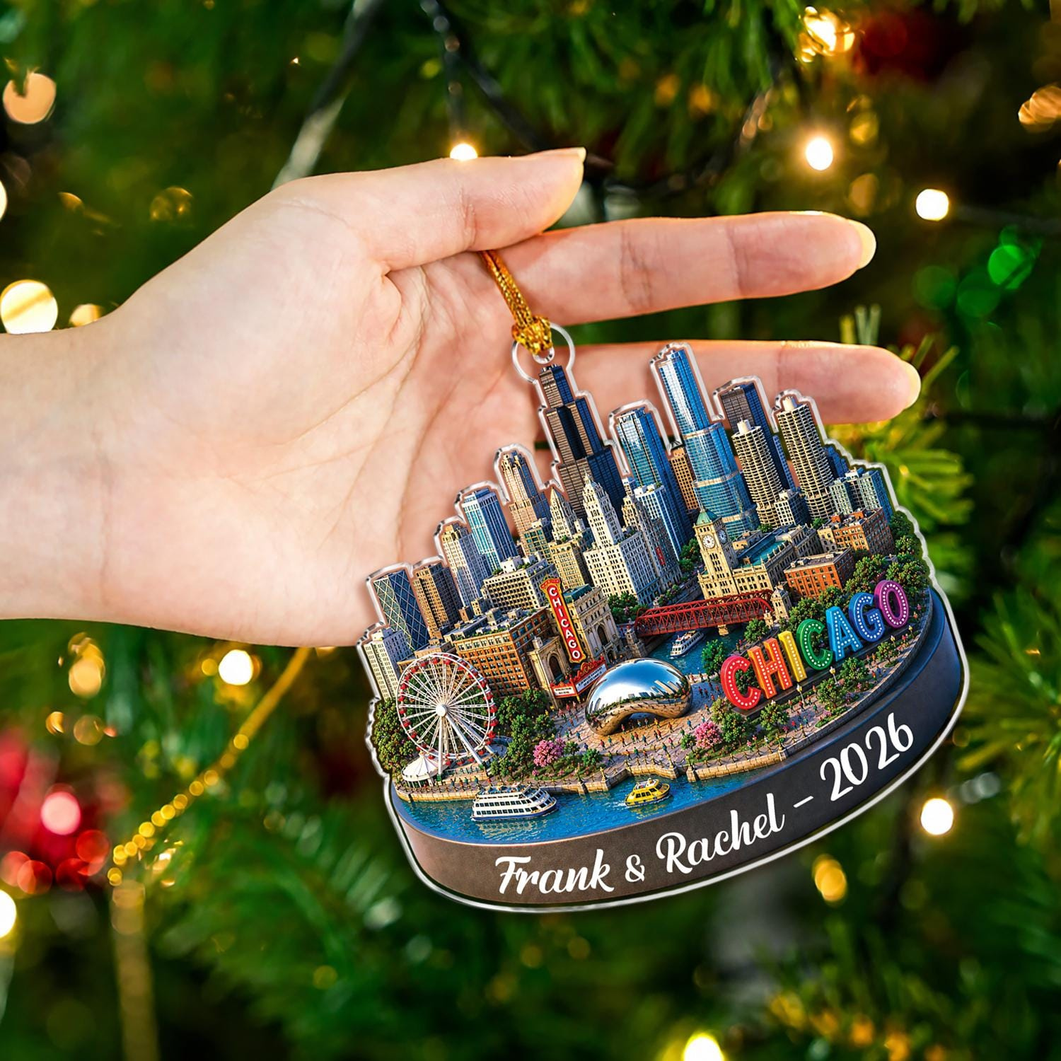 Personalized Chicago Ornament - Custom City Skyline Acrylic Christmas Keepsake, Family Travel Souvenir Gift 2 - MeasureMason Personalized Chicago Ornament - Custom City Skyline Acrylic Christmas Keepsake, Family Travel Souvenir Gift 2