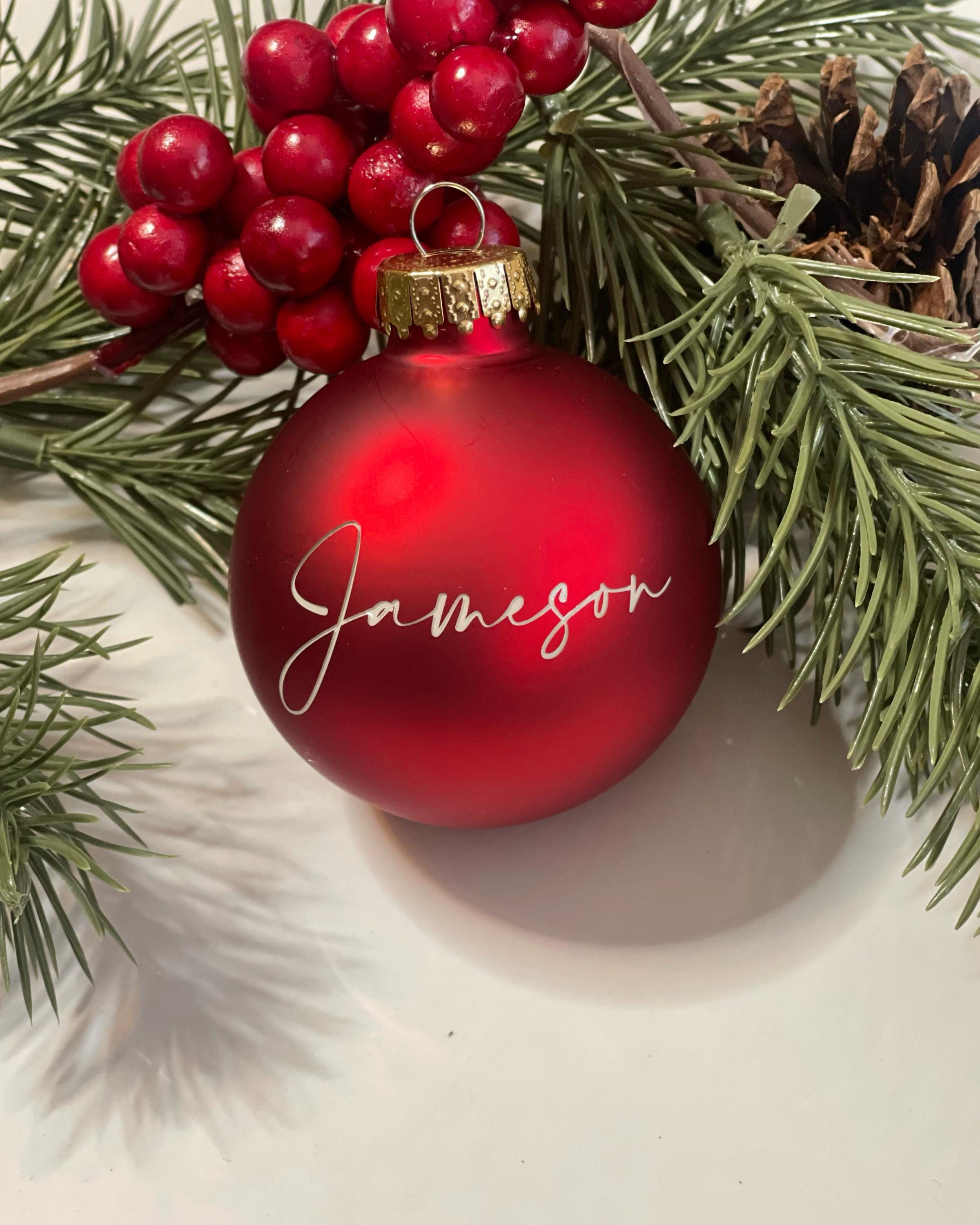 Personalized Glass Christmas Ornament Ball with Name - Engraved Family Bauble Ornament for Kids & Friends