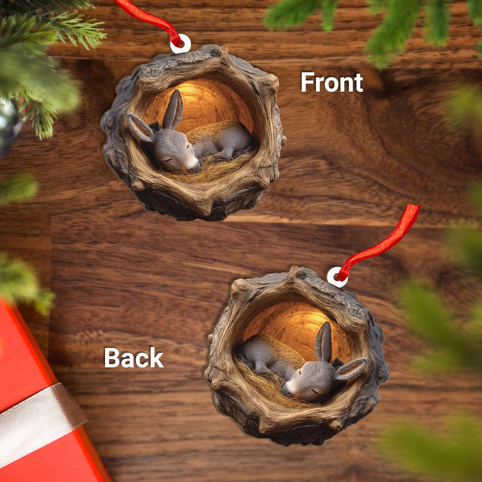 Sleeping Donkey Christmas Wood Ornament - Handmade Holiday Tree Decoration for Donkey Lovers 3 - MeasureMason Sleeping Donkey Christmas Wood Ornament - Handmade Holiday Tree Decoration for Donkey Lovers 3