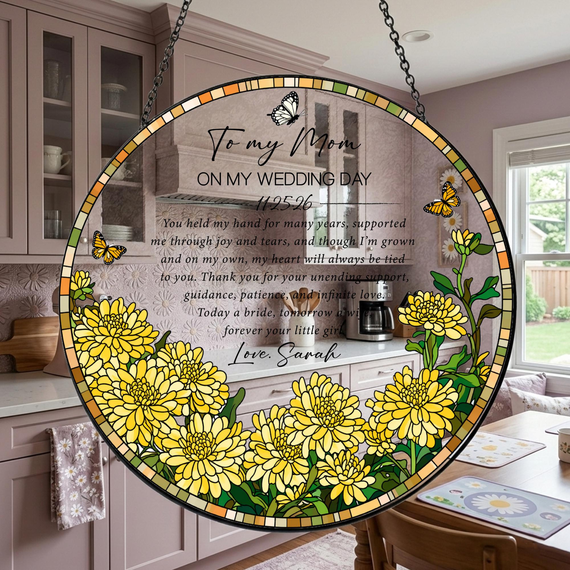 Mom Wedding Gift Suncatcher, Personalized Mother of Bride Keepsake Ornament 2 - MeasureMason Mom Wedding Gift Suncatcher, Personalized Mother of Bride Keepsake Ornament 2