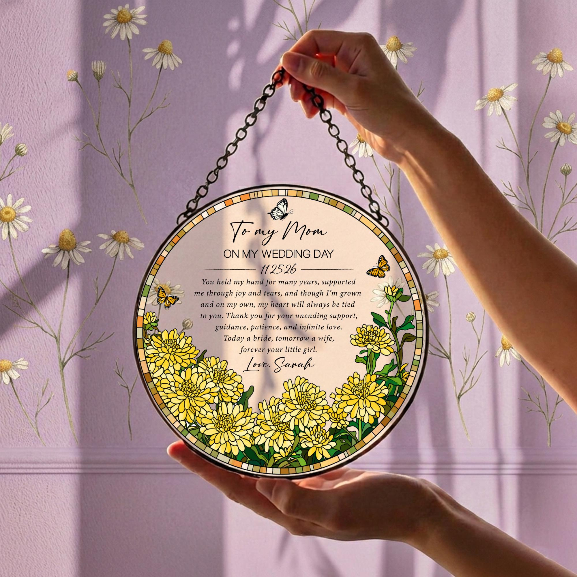 Mom Wedding Gift Suncatcher, Personalized Mother of Bride Keepsake Ornament 3 - MeasureMason Mom Wedding Gift Suncatcher, Personalized Mother of Bride Keepsake Ornament 3