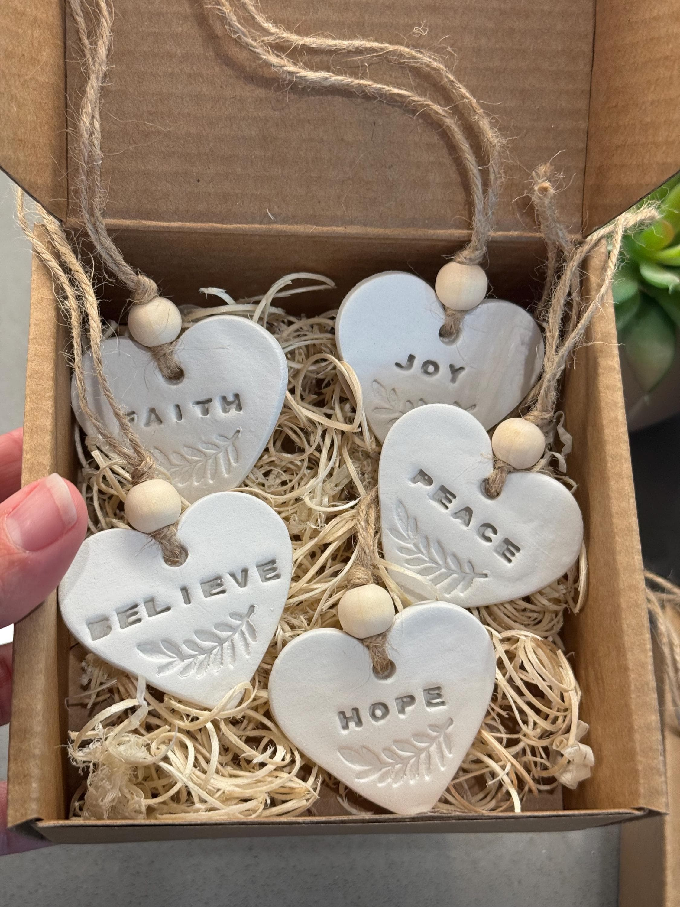 Handmade Clay Heart Christmas Ornament with Noel & Merry Stamped Words, Rustic Pottery Holiday Tree Decoration with Twin 1 - MeasureMason Handmade Clay Heart Christmas Ornament with Noel & Merry Stamped Words, Rustic Pottery Holiday Tree Decoration with Twin 1