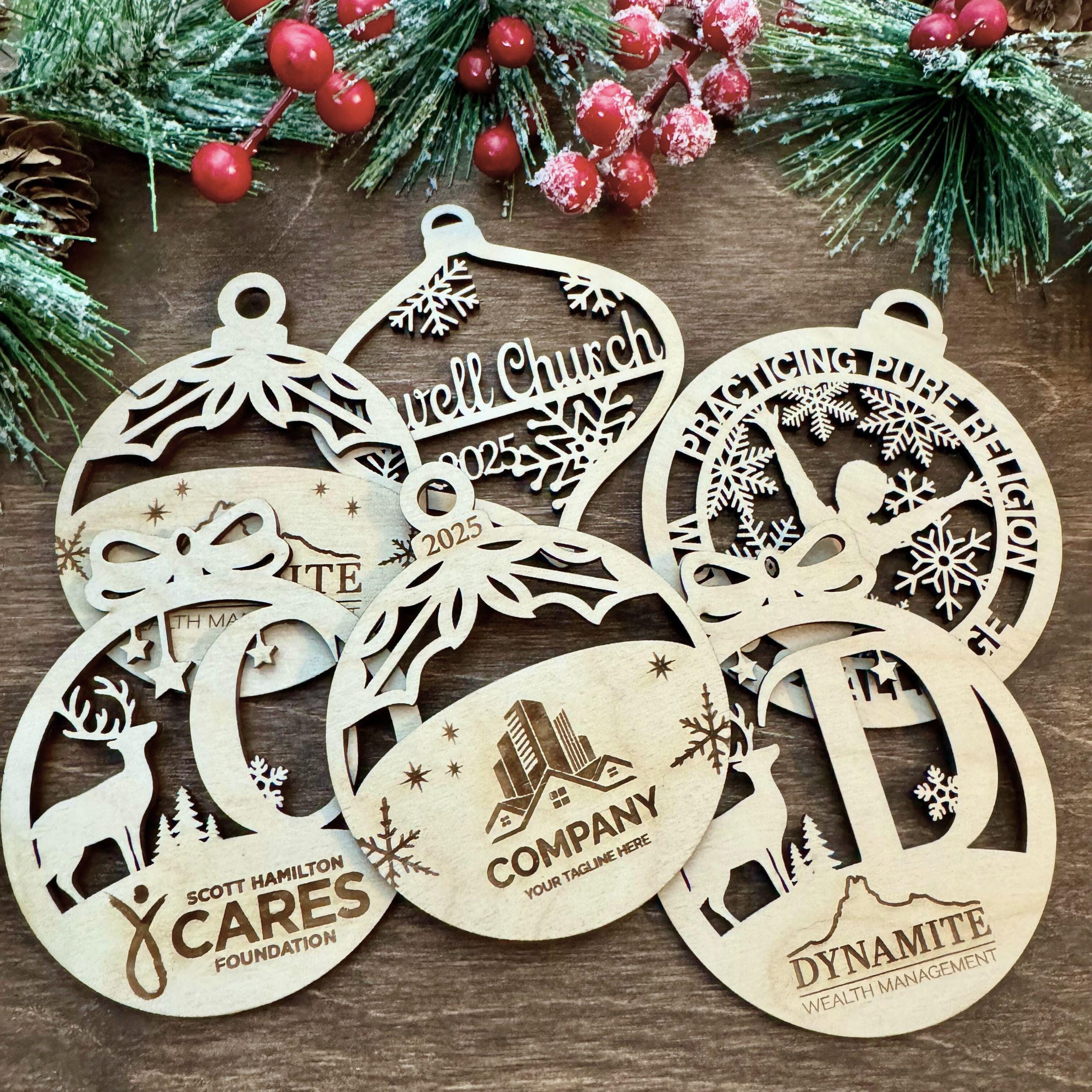 Wholesale Custom Laser Cut Wood Christmas Ornaments - Personalized Company Logo Holiday Gift 2 - MeasureMason Wholesale Custom Laser Cut Wood Christmas Ornaments - Personalized Company Logo Holiday Gift 2