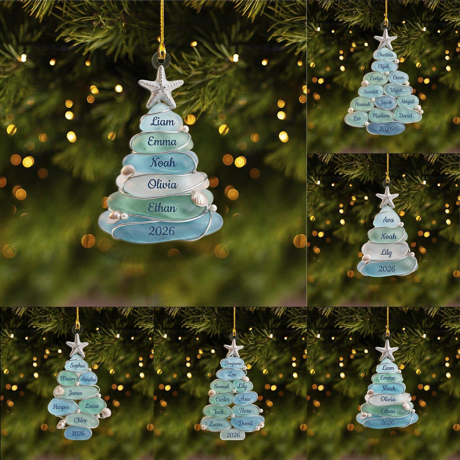 Custom Sea Glass Tree 2026 Ornament, Personalized Coastal Christmas Keepsake with Up to 13 Family Names 2 - MeasureMason Custom Sea Glass Tree 2026 Ornament, Personalized Coastal Christmas Keepsake with Up to 13 Family Names 2